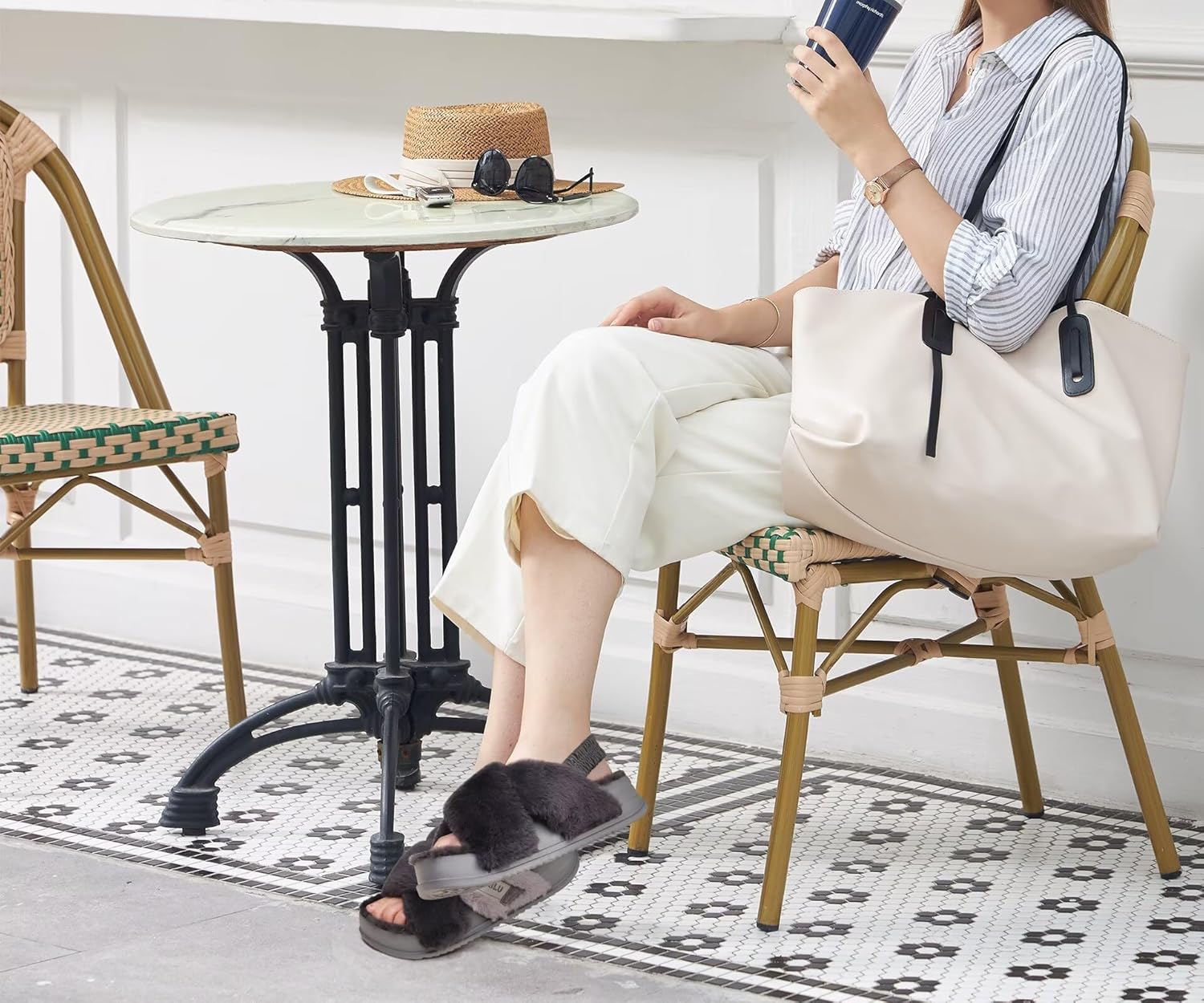 KuaiLu Womens Fuzzy Criss Cross Band Platform Slippers Arch Support Furry Faux Fur Ladies Open Toe Cozy Soft Plush Fleece Comfy House Shoes Sandals - Image 3