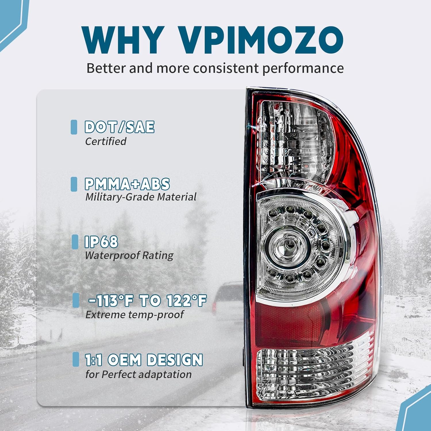 VPIMOZO LED Tail Lights Compatible With 2005-2015 Toyota Tacoma Pickup Driver And Passenger Side Brake Signal Taillight Clear lens w/Bulbs and Harness Replacement 81550-04160