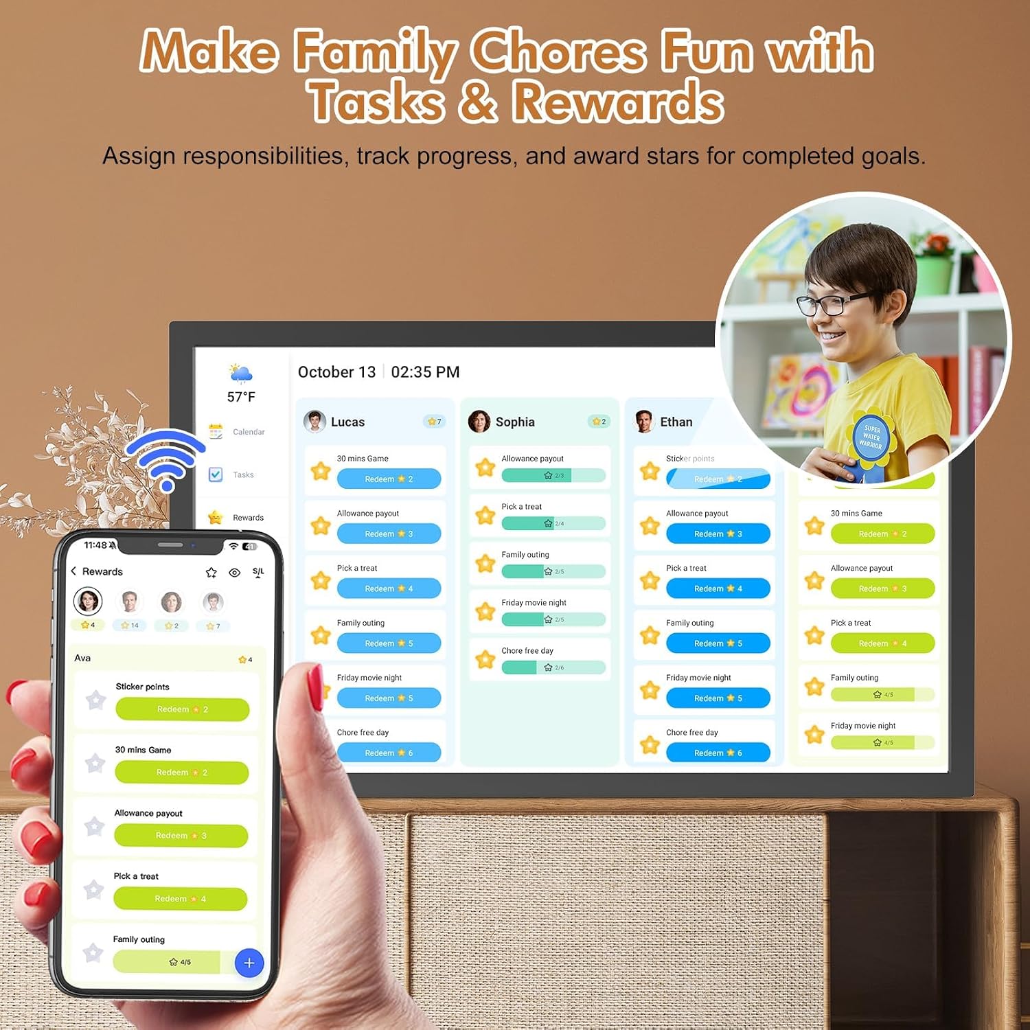 27-inch Digital Calendar Wall-Planner Chore-Chart - Full HD Interactive Touchscreen, Smart Electronic Calendar, Task Rewards System, Auto-Sync via APP, Wall Mountable, Gifts for Mom Dad