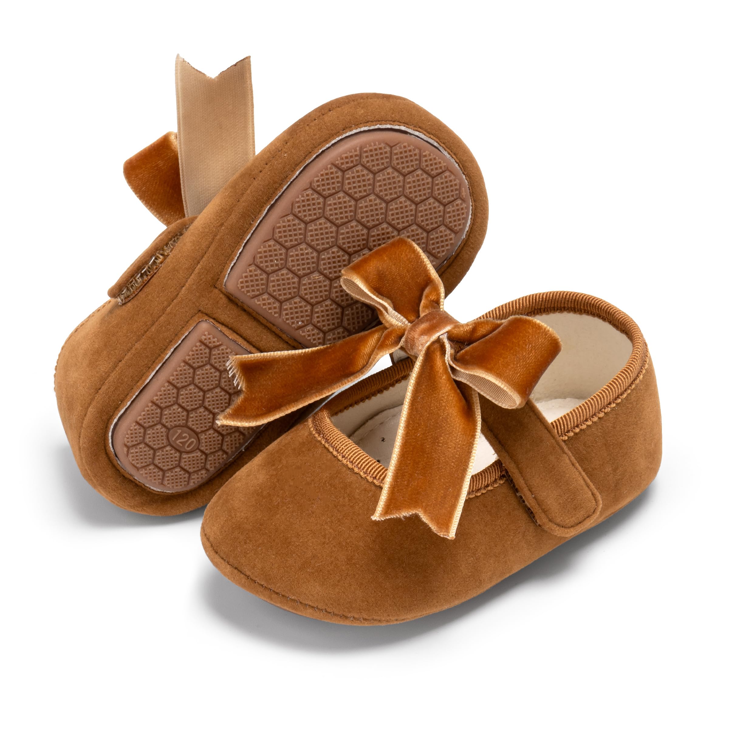 PHIRAMIN Baby Girls Mary Jane Flats - Infant Newborn Walking Shoes Soft Rubber Sole Princess Wedding