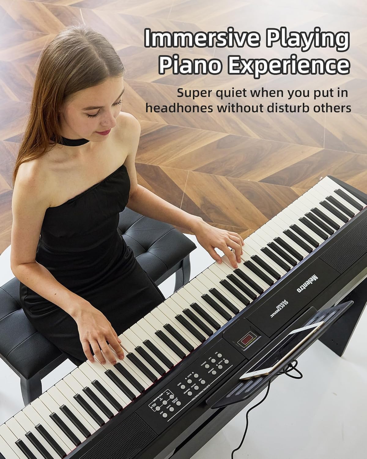 Weighted Piano 88-Key Digital Piano,Full-size Electric Piano Keyboard with Hammer Action,Sustain Pedal,MP3 Function dual 15W speaker,Supports USB-MIDI/Wireless Connect (Black, Full With Stand)