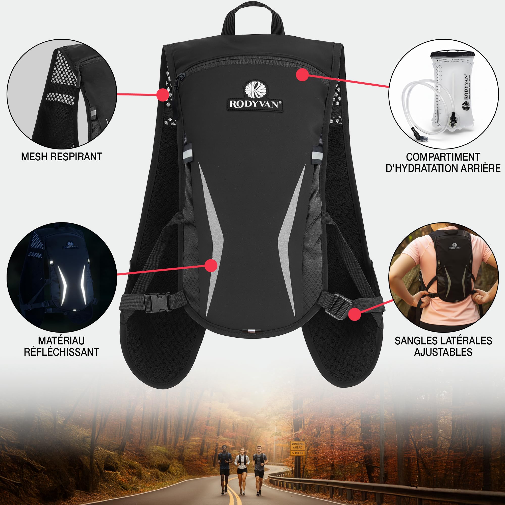 Gilet de course | Gilet réfléchissant réglable pour homme et femme avec support de téléphone et rangement | Sans rebondissement léger et respirant | Parfait pour la course à pied, le cyclisme