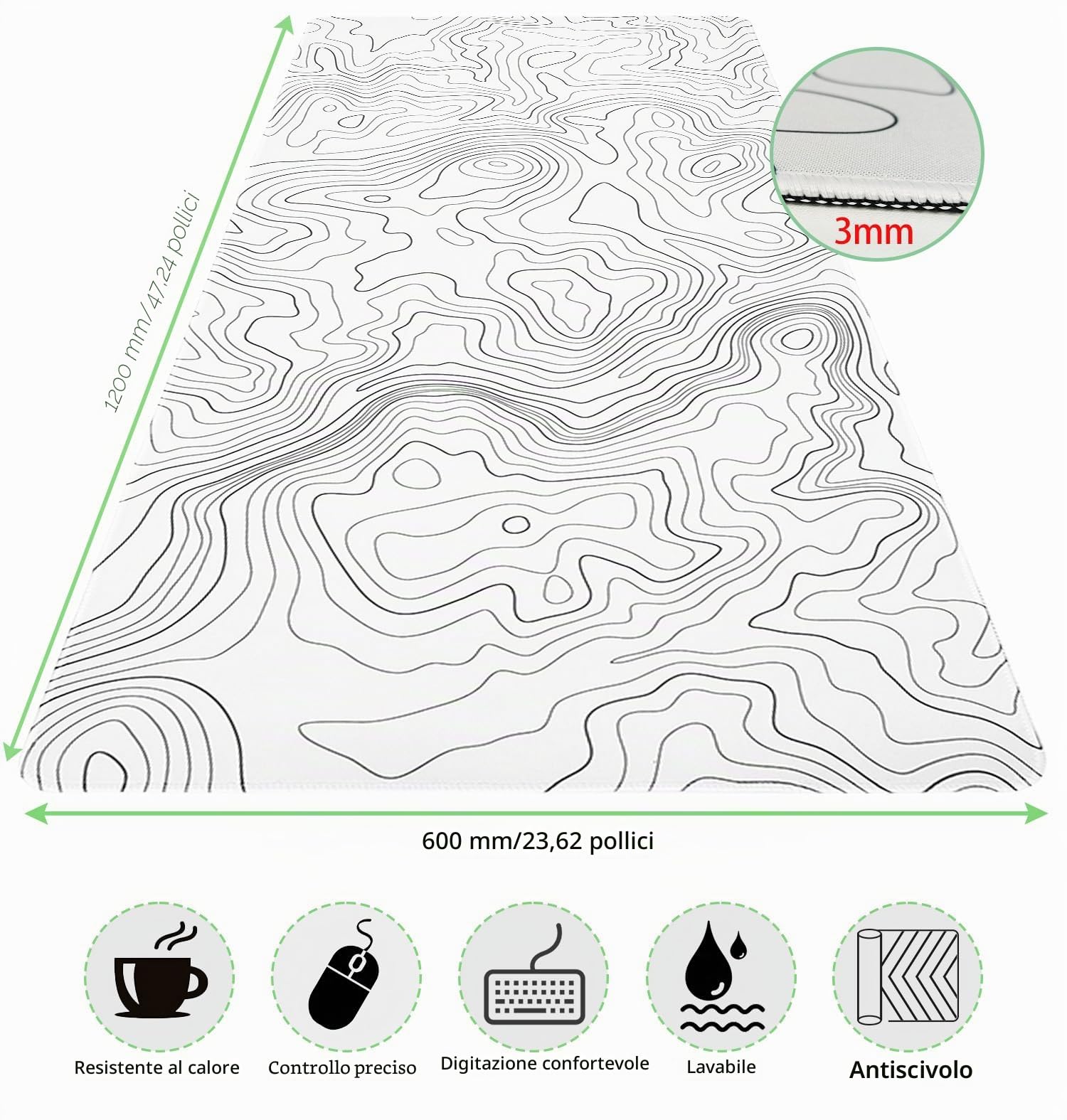 Niviy Tappetino Mouse,XXXL Tappetino per Mouse 1200x600mm,Mouse pad grande da gaming per tavolo,computer,desktop,PC(Bianco) | Tappetino antiscivolo per mouse da gaming, XXXL, per tastiera di PC e portatile, topografica