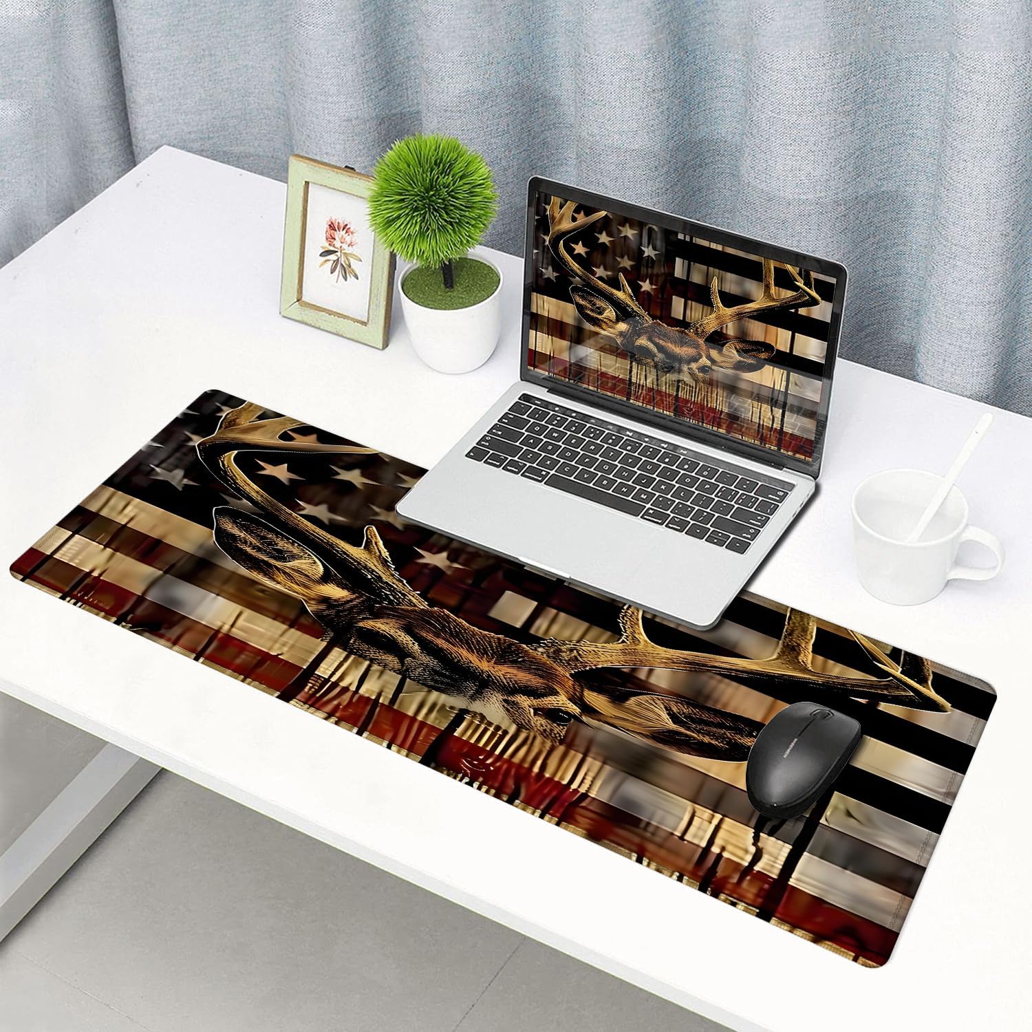Large Gaming Mouse pad,Wood Grain American Flag Hunting Deer Anti Slip Rubber Base Mouse pad, Suitable for Computer, Laptop, Office Desk Accessories 7 81Ta5166ChL. AC SL1500
