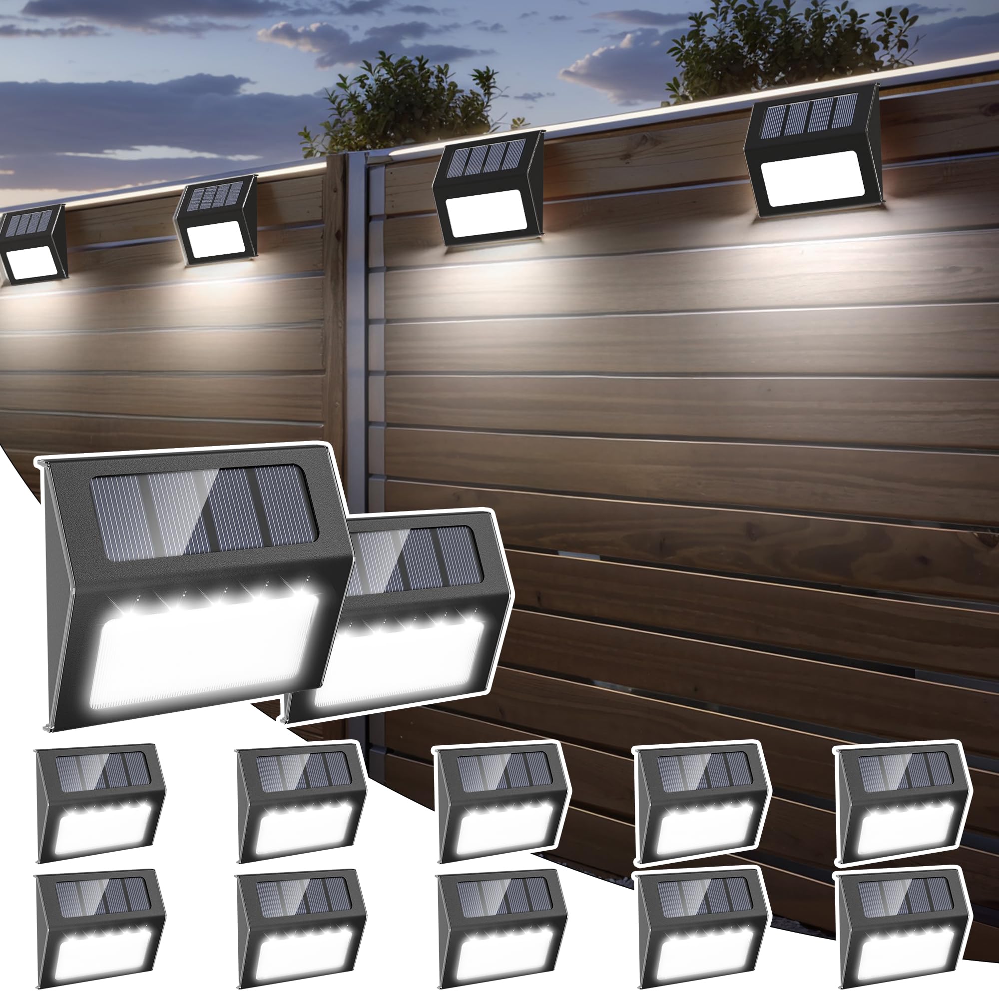 Otdair Solar Lights Outdoor Waterproof, Solar Fence Lights Auto On/Off, Bright LED Outdoor Lighting for Fence, Patio, Deck, Garden, Pathway