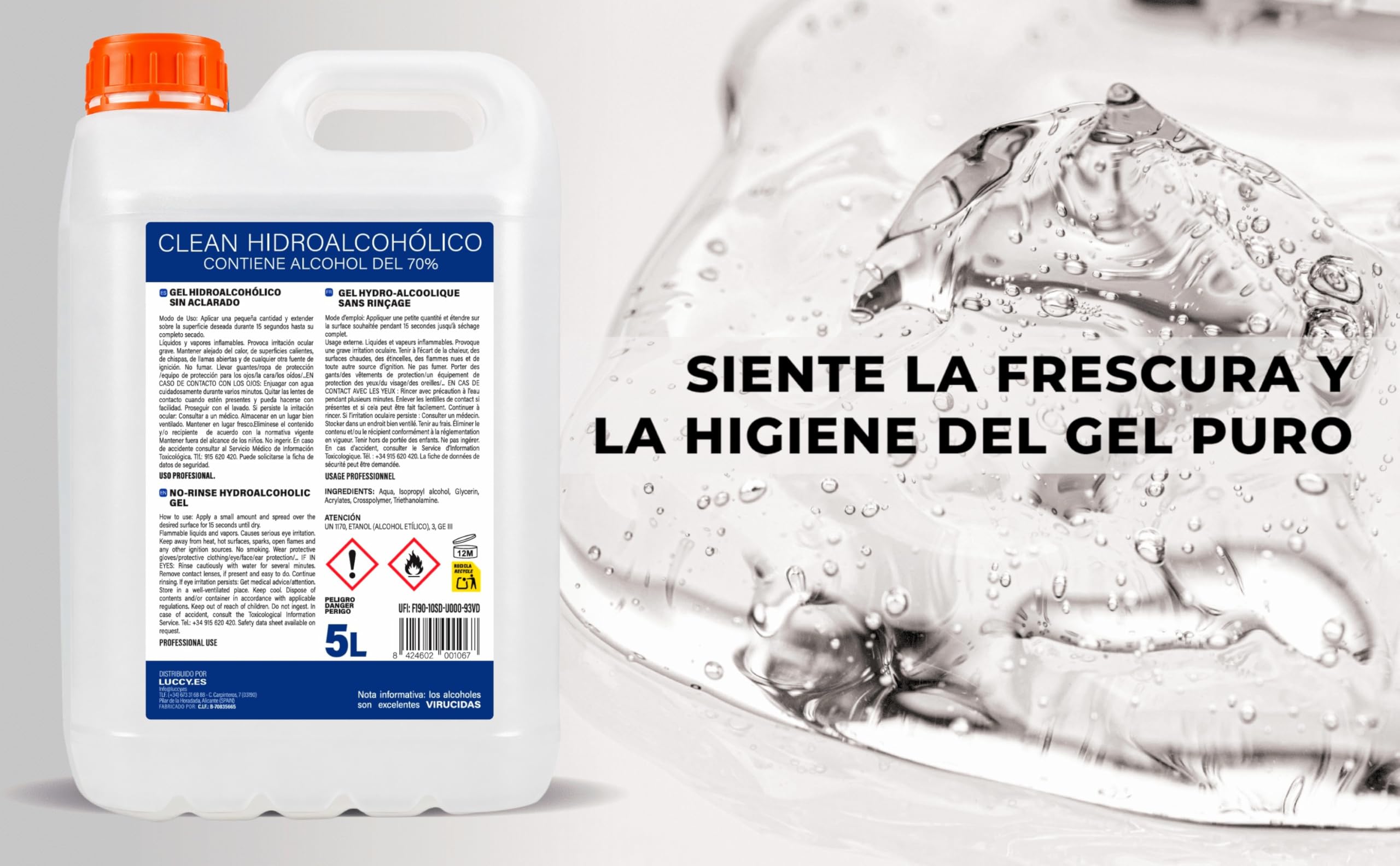 Gel Hidroalcohólico 5 litros | Loción Desinfectante de Manos Garrafa de 5 Litros | 70% Alcohol