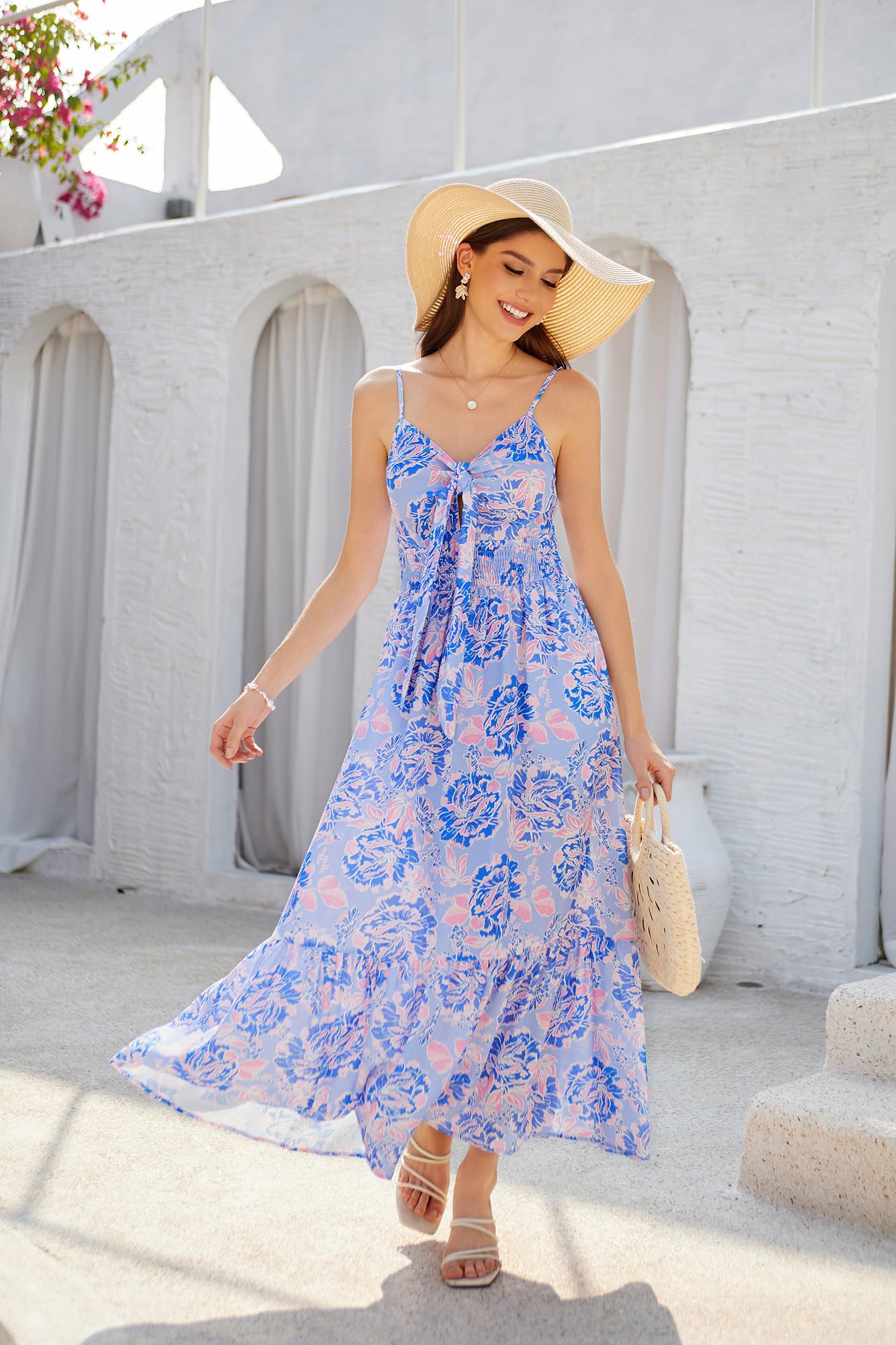 GRACE KARIN Womens Summer Floral Maxi Dresses 2026 Long Flowy Boho Dress Beach Vacation Sundresses Casual Clothes with Pocket: XX-Large Purple Floral