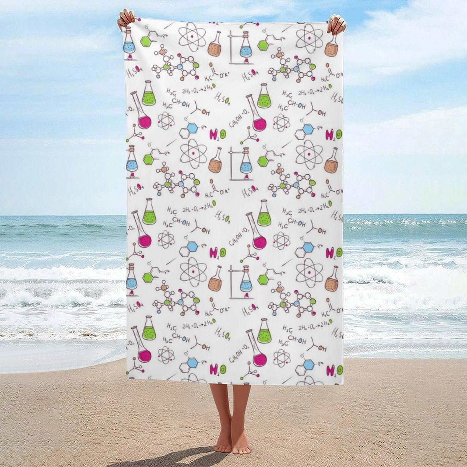 LWORZIIB Beach Towel, Chemistry Experiment Pattern Bath Towel, Absorbent Towel for Swimming, Sports, Travel
