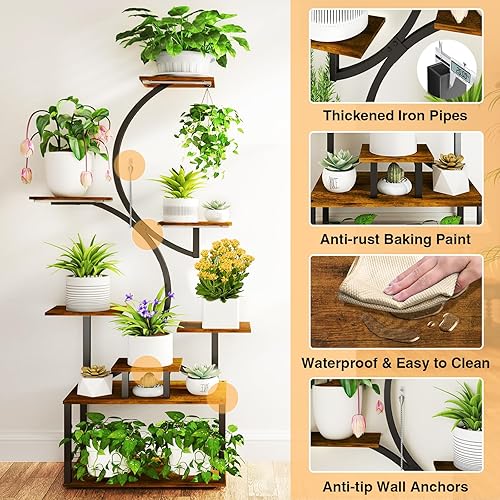 Miniatura 3 de Soporte para plantas de interior con luz de crecimiento, soporte de plantas de interior de 8 niveles de 62 pulgadas para plantas múltiples, soporte