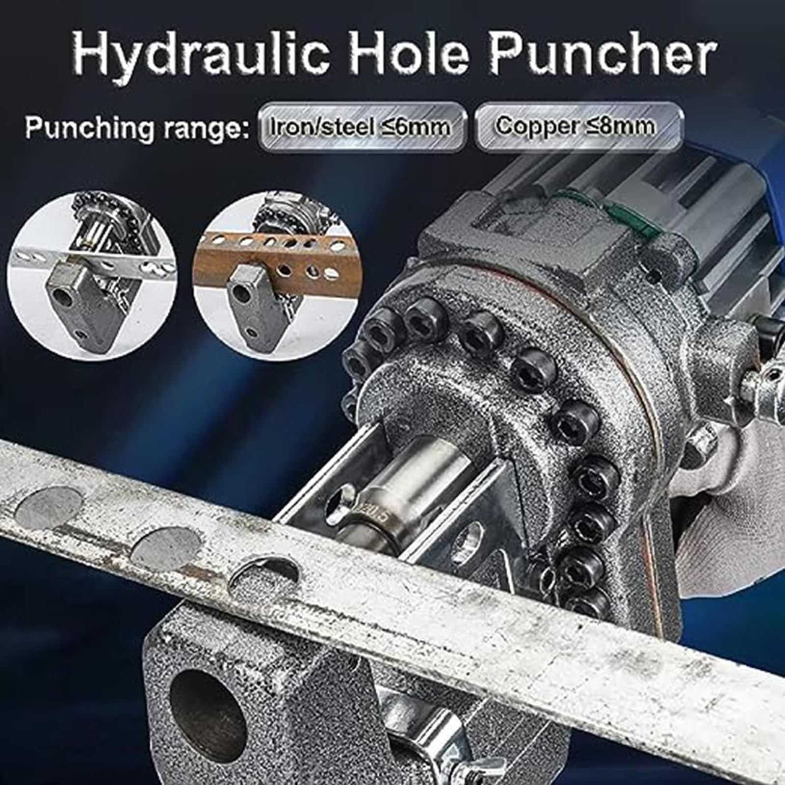 Punzonadora Profesional De 10 T, Herramienta De Punzonado EléCtrica HidráUlica De 1200 W, Ajustable con 5 Matrices para Aluminio, Cobre Y Hierro WithFootSwitch