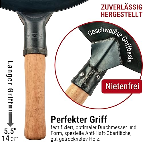 Miniatura 4 de YOSUKATA Sartén Wok de fondo redondo azul – Sartenes de 14 pulgadas Premium Wok Cover 14 pulgadas – Tapa de madera