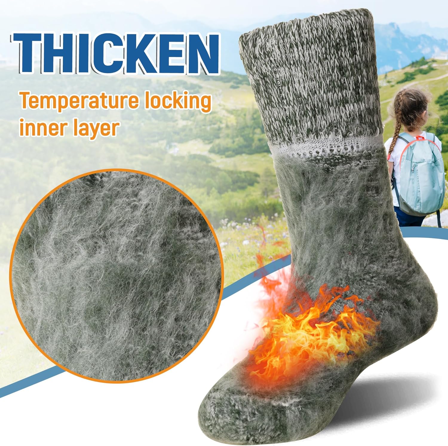 Kids Heated Hiking Socks Winter Children Thick Soft Warm Thermal Snowboarding Boy Girls Insulated Socks 4 Pairs - Image 4