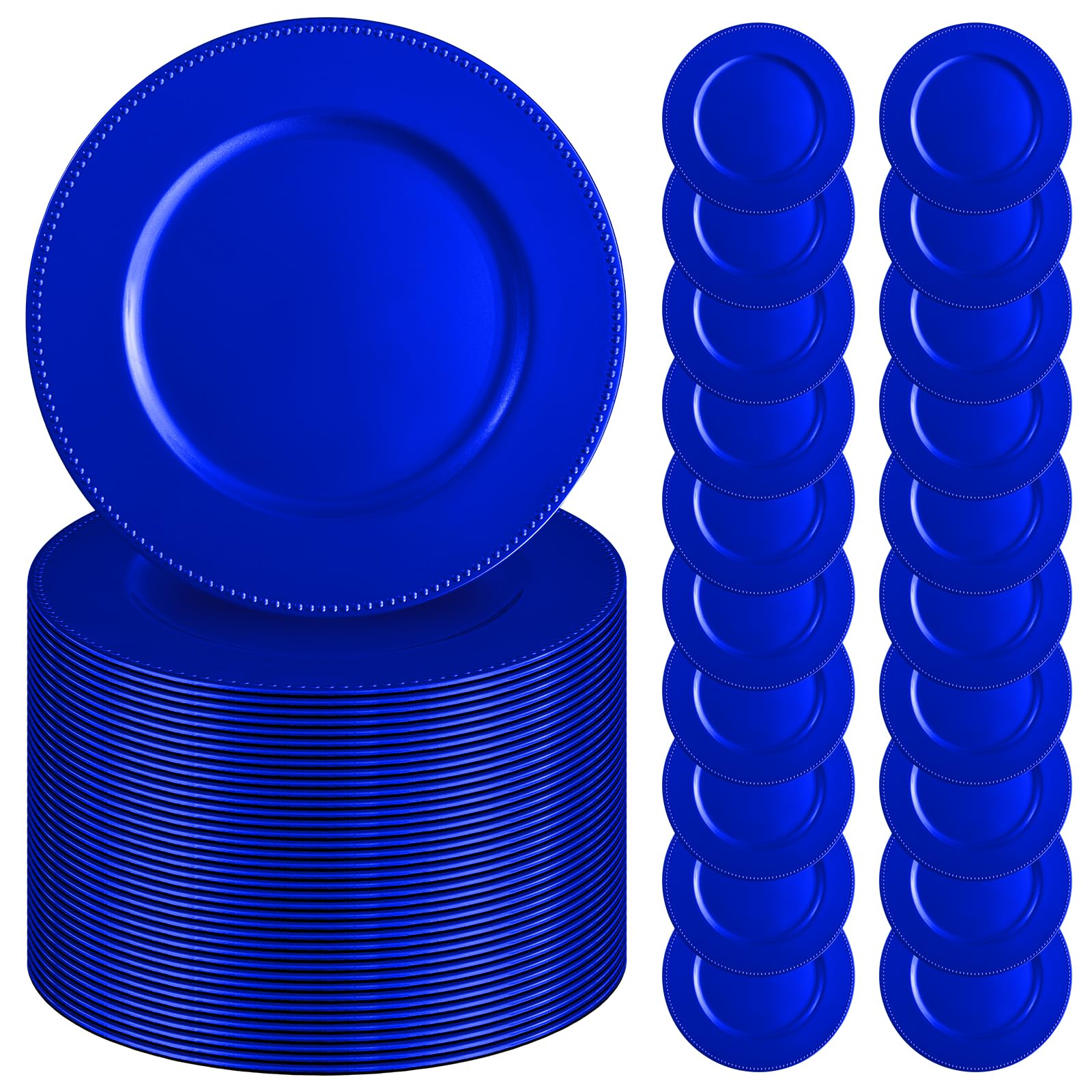 50 Pcs Royal Blue Charger Plates 13" Round Charger Plates Bulk Beaded Chargers for Dinner Plates Decorative Blue Charger Plastic Charger Plates for