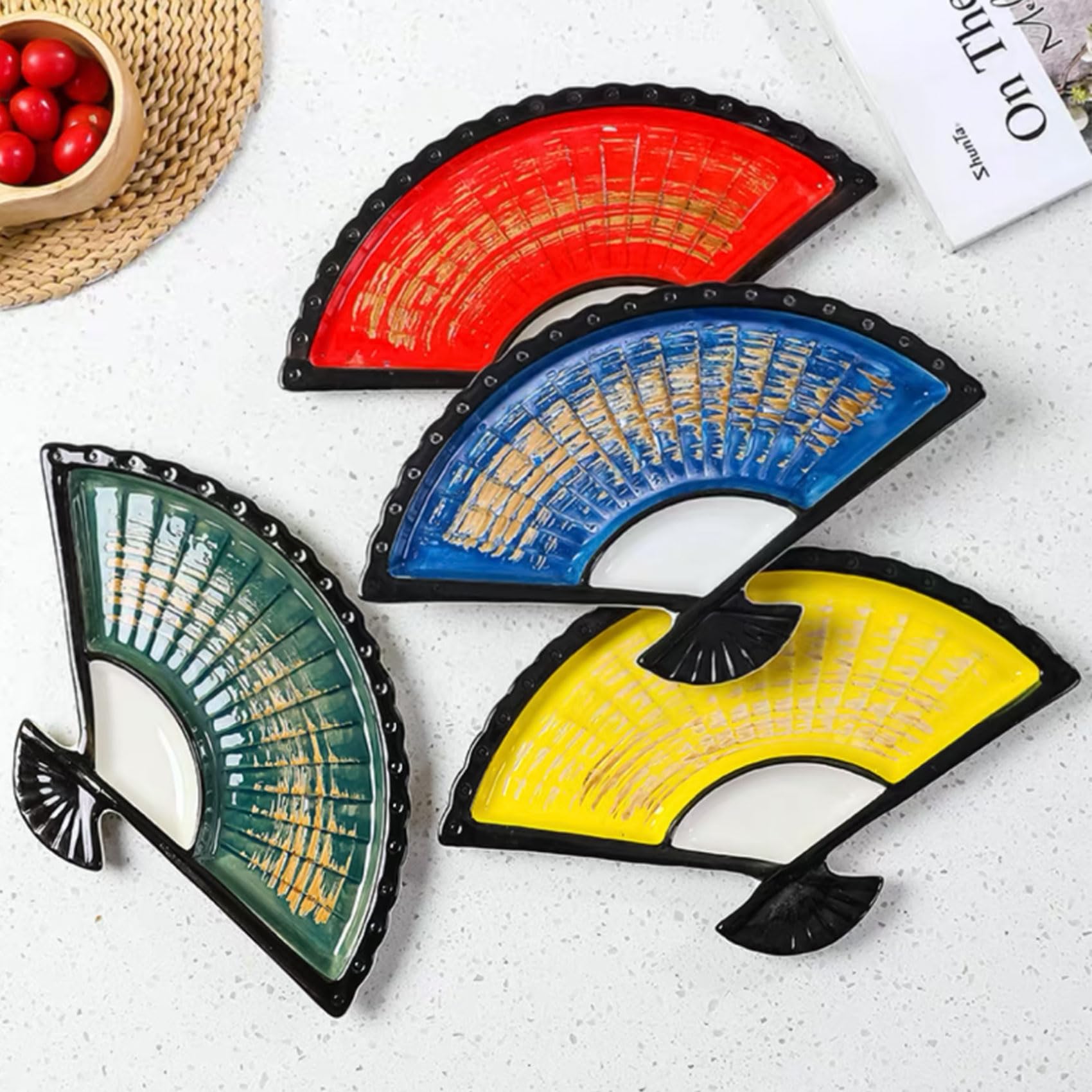 Amazon.co.jp: 和風プレート 寿司皿 開扇皿 磁器サービングトレイ 扇子