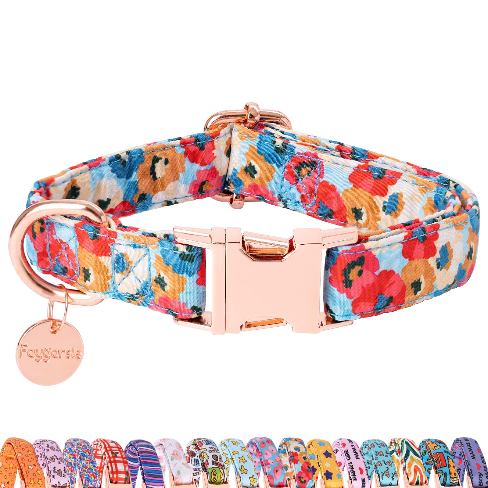 Faygarsle Colorful Pattern Dog Collar for Small Medium Large Dogs Cute Puppy Collars for Female Dogs Floral Dog Collars for Summer Spring Wedding