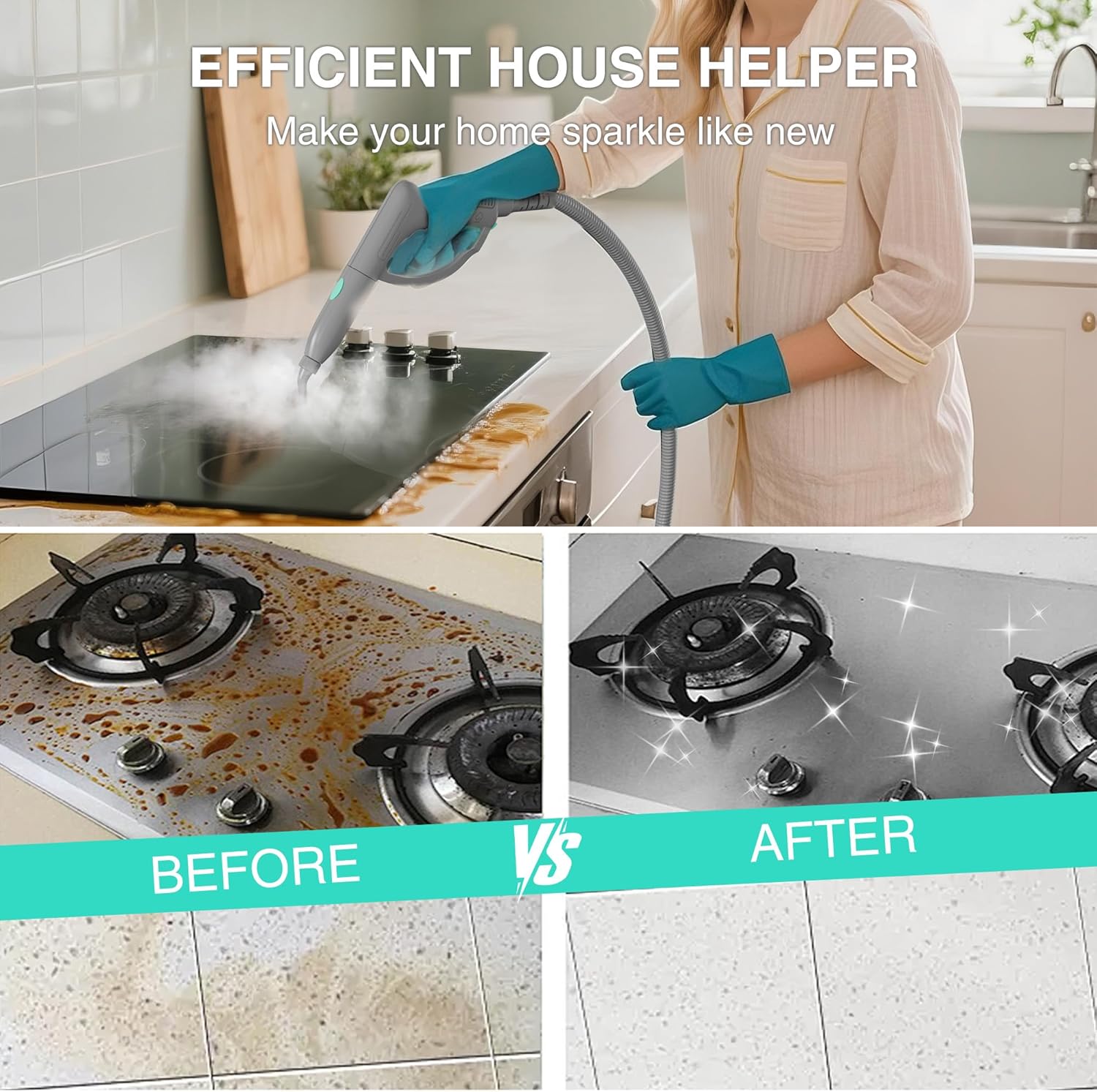 HAUSHOF Steam Cleaner, 1500W Powerful Steam Cleaner for Home with 19 Accessories & 51Oz Water Tank, Chemical-Free Multipurpose Portable Steambot for Floor, Tile, Grout, Couch, Window & Car