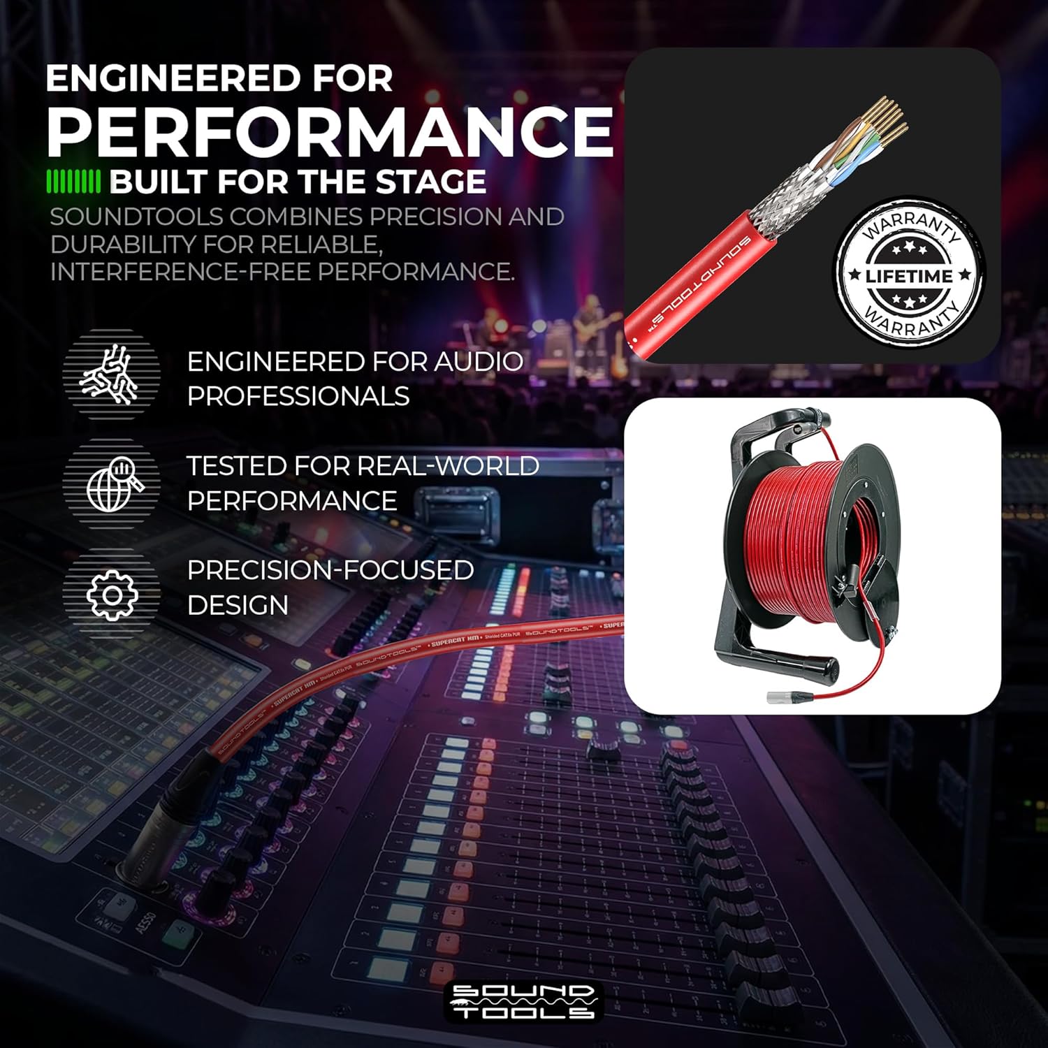 Sound Tools SuperCAT XM Festival Grade Shielded CAT6a etherCON Cable – Double Shielded S/FTP Rugged Polyurethane Jacket – AES50 Dante AVB Milan Madi Compatible – High Visibility Red 60m