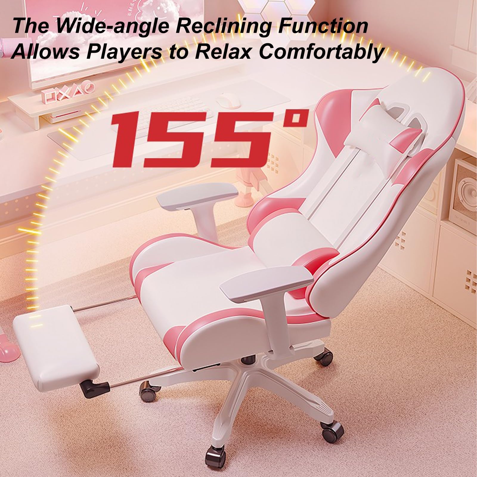 Sedia da gioco ergonomica, sedia da scrivania con supporto lombare e poggiatesta, schienale regolabile fino a 155° per giocare e lavorare, seduta confortevole