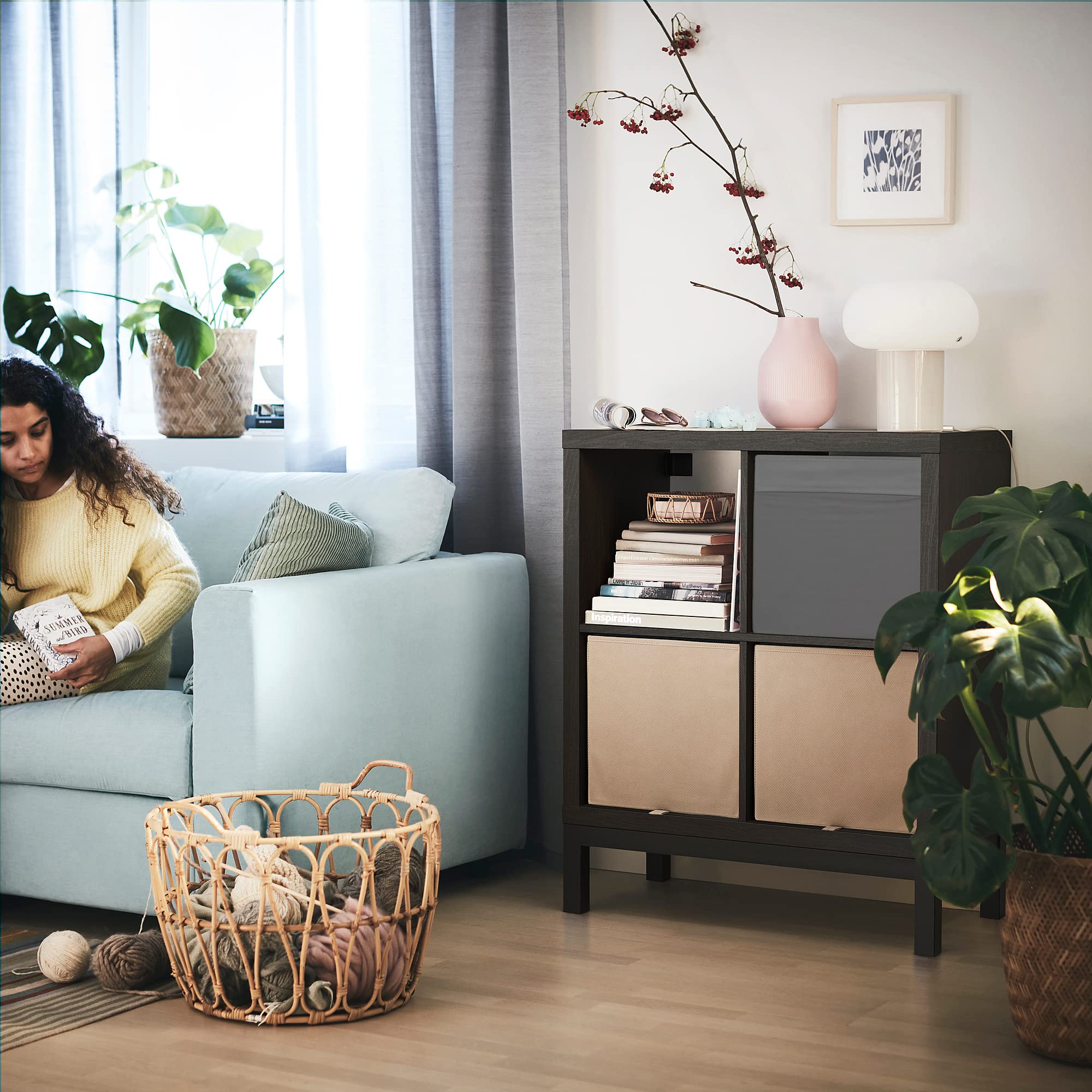 IKEA KALLAX - Estantería con bastidor, 77 x 94 cm, color negro y marrón