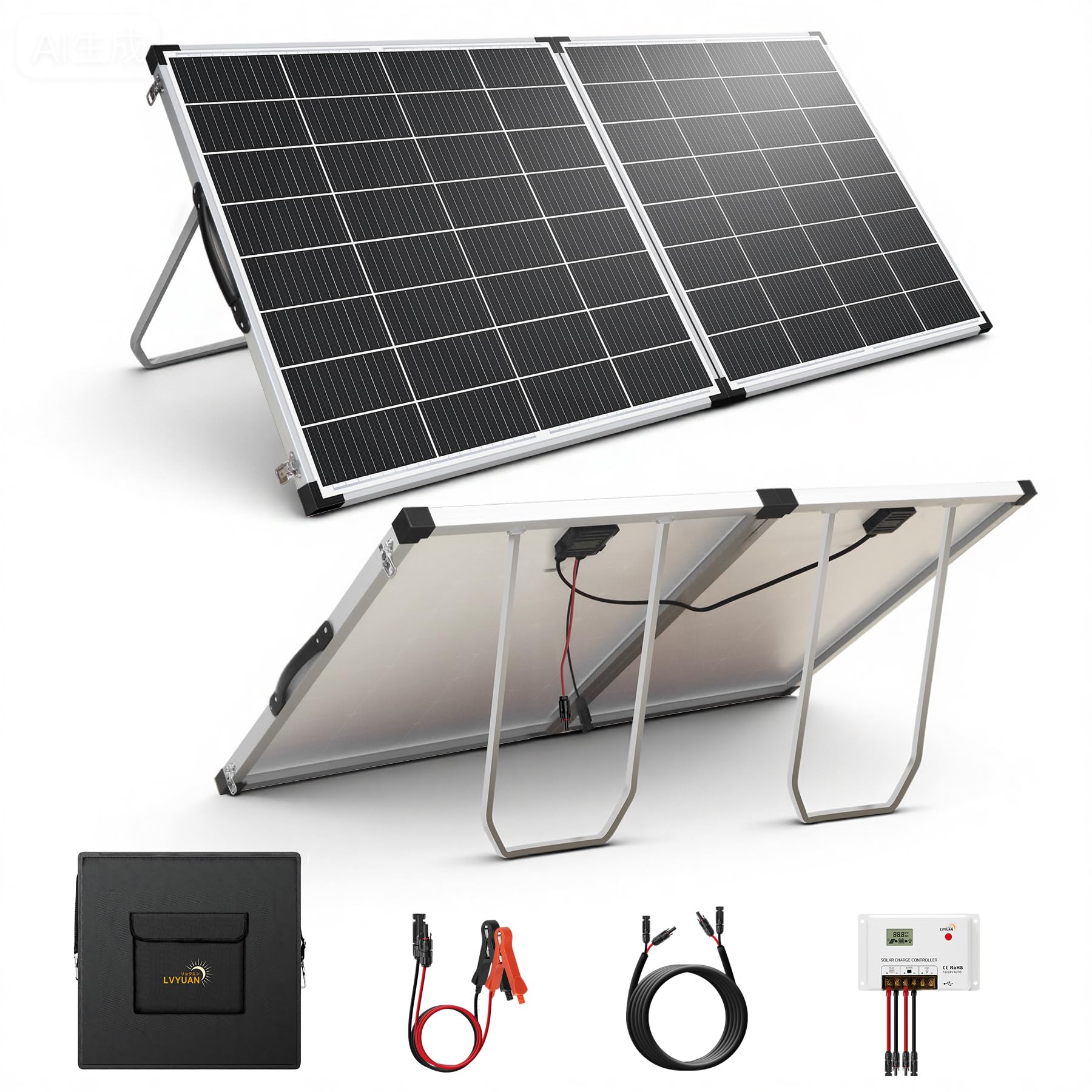 Amazon | LVYUAN ソーラー発電キット 300W 折りたたみ 単結晶 ソーラー