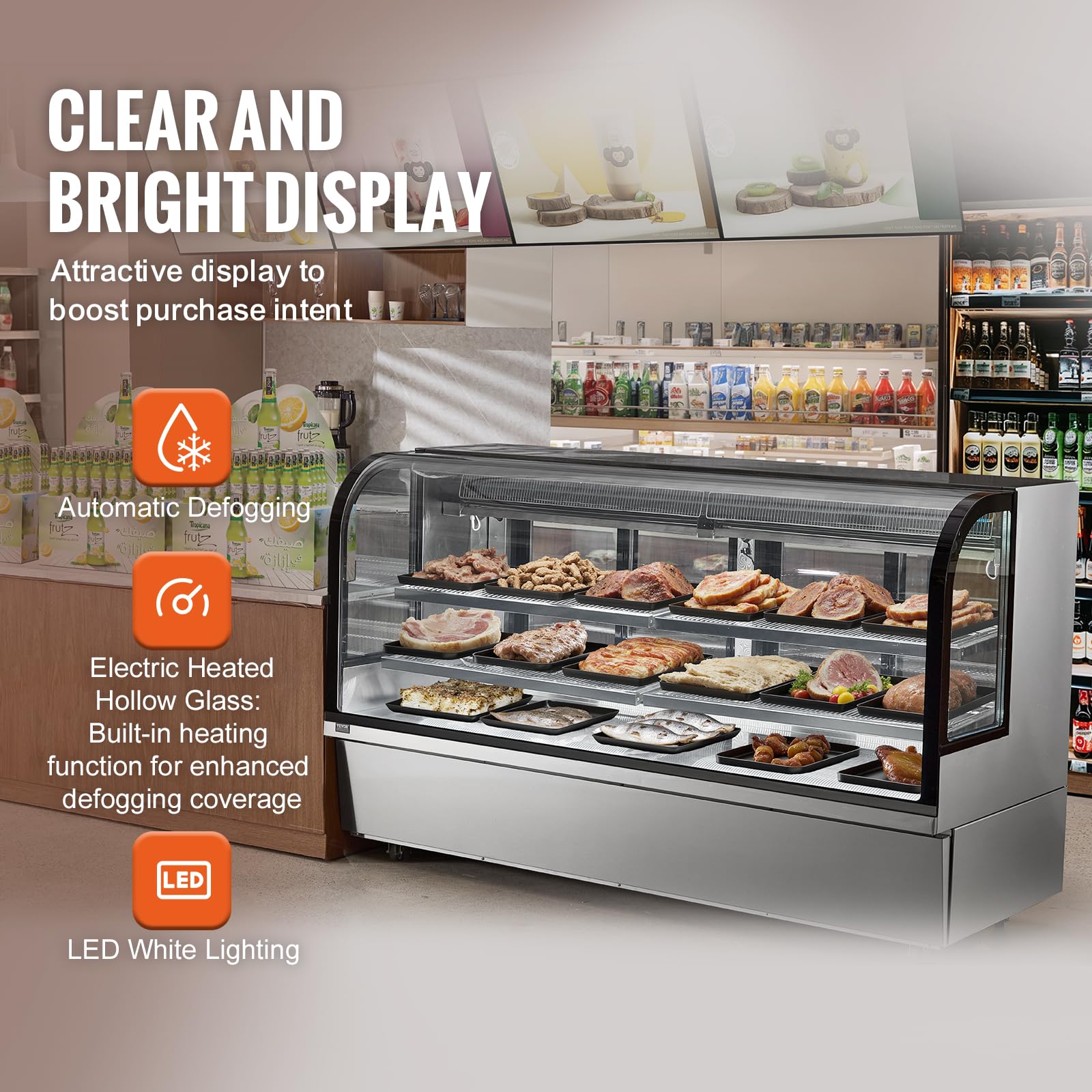VEVOR Vitrina Refrigerada Vitrina Grande para Repostería de 901 L Refrigerador Comercial de 4 Niveles con Iluminación LED Refrigeración por Corriente Descendente Móvil con Ruedas para Panadería