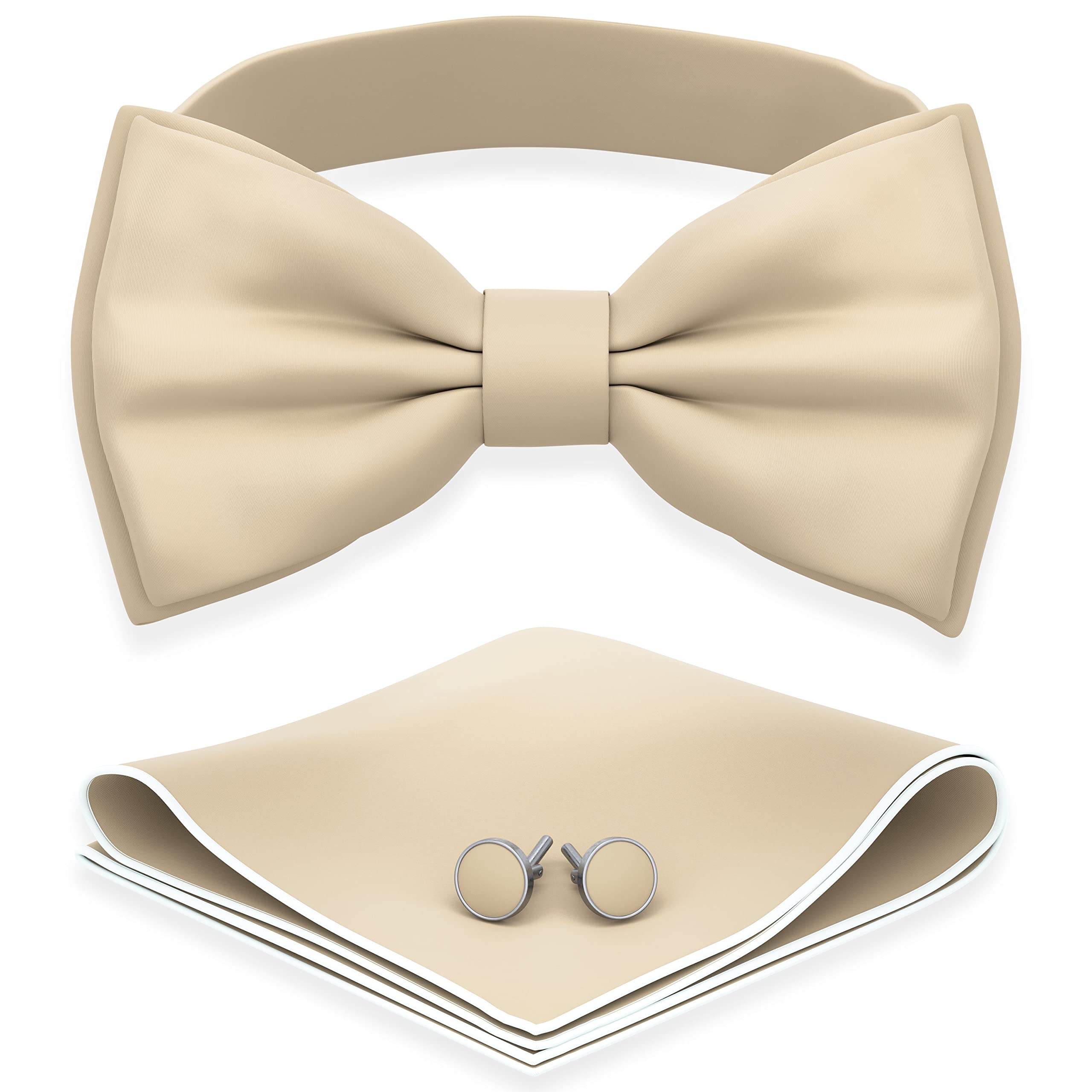 Adam Young Men's Bow Ties with Handkerchief &amp; Cufflinks Pre-Tied Style Formal Satin Classic Bowtie for Tuxedo Faux Silk