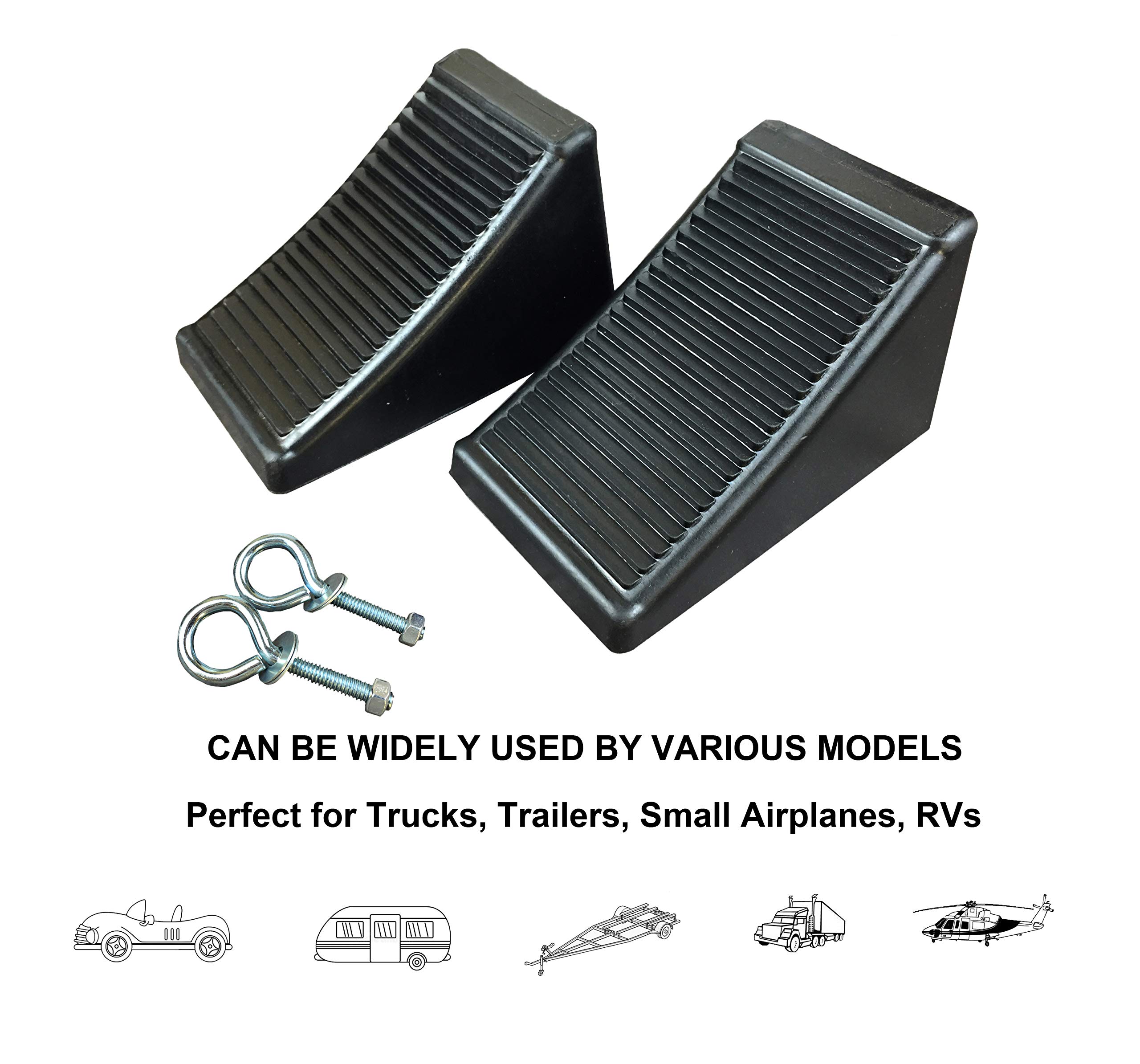 Buy HOXWELL 2 Pack Solid Rubber Wheel Chocks with Eyebolt, Premium