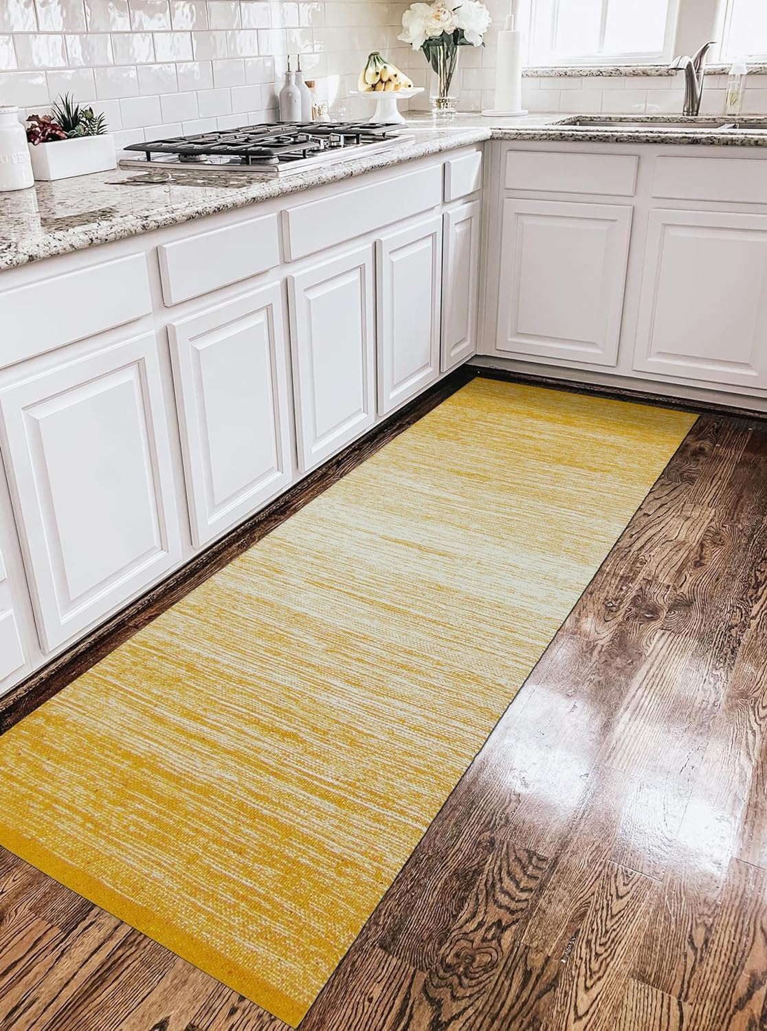 Premium Cotton Carpet Dari/Rug for Living Room, Bedroom 2x5 Feet Handwoven Carpet Bedside Rug, Bathroom Runner, Kitchen Runner - (Yellow - G)