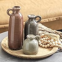 Vista 7 de Ceramic Vases Set of 3, Neutral Rustic Farmhouse Vase with Handle, Decorative Flower Vases Home Decor Modern Boho Pampass Vase for Table Mantel