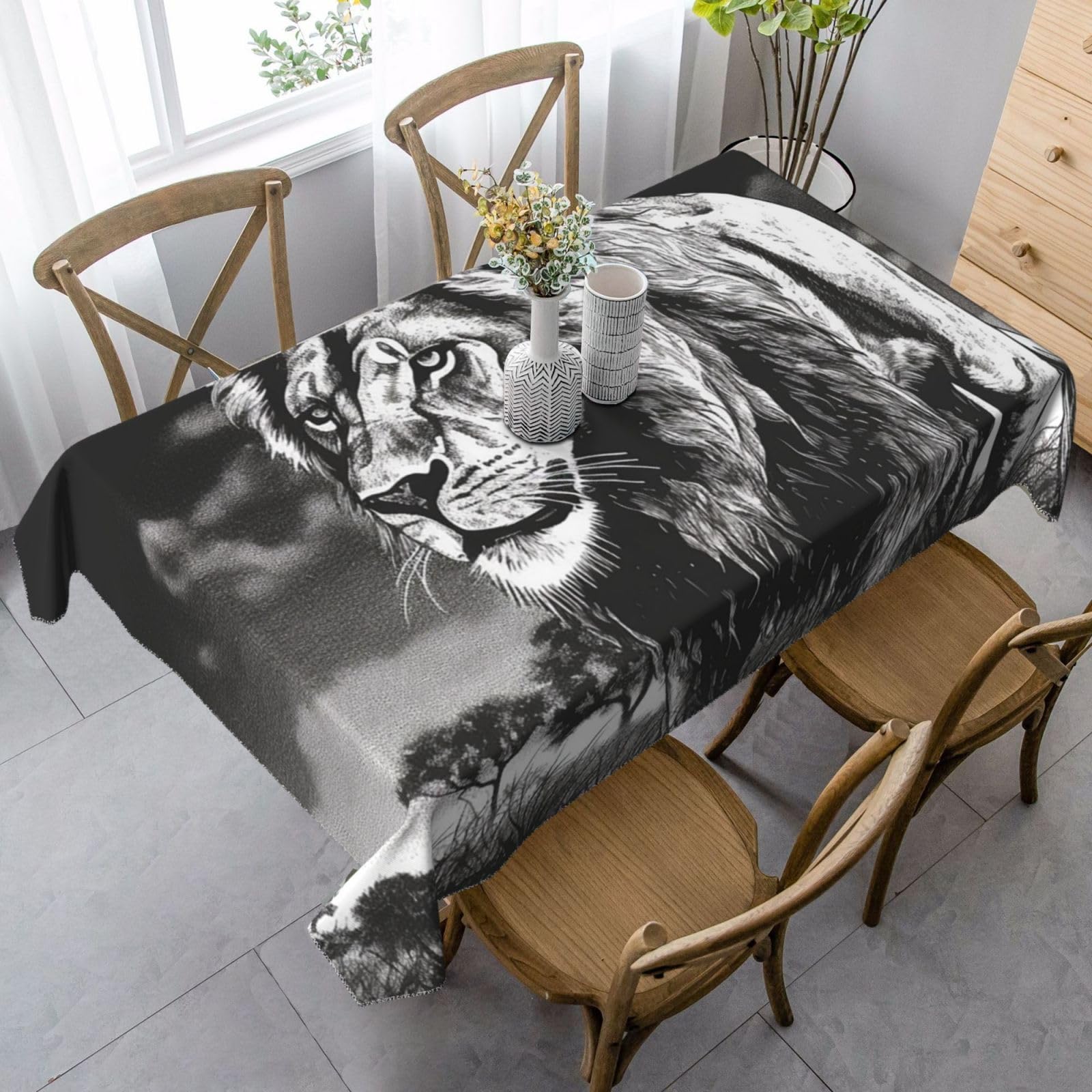 Nappe imperméable table rectangulaire tissu robuste nappe salle à manger lion