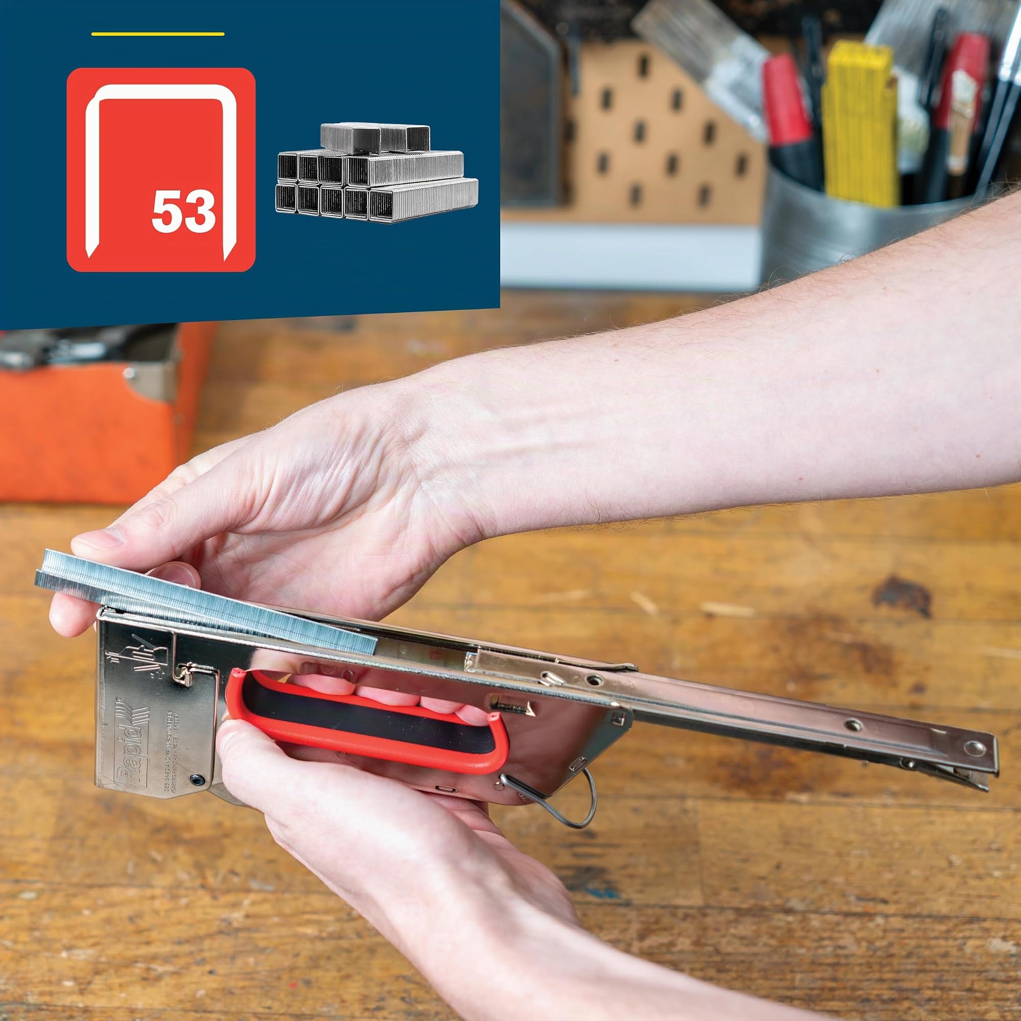 Rapid PRO R153 Handtacker - Kompakter Tacker für Holz und Stoffe, für Typ 53 Feindrahtklammern (4-8 mm), Aus Stahl, Ergonomisch, Rückschlagfrei, Zum Polstern und Dekorieren