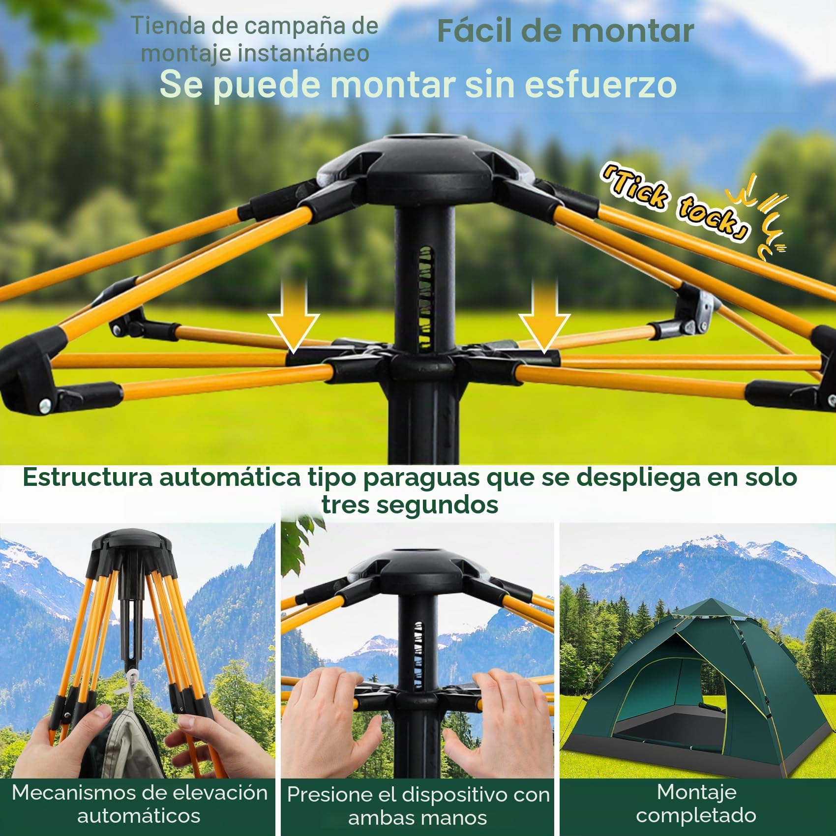 Tienda de campaña automática 2-3 personas impermeable resistente al viento protección UV playa camping