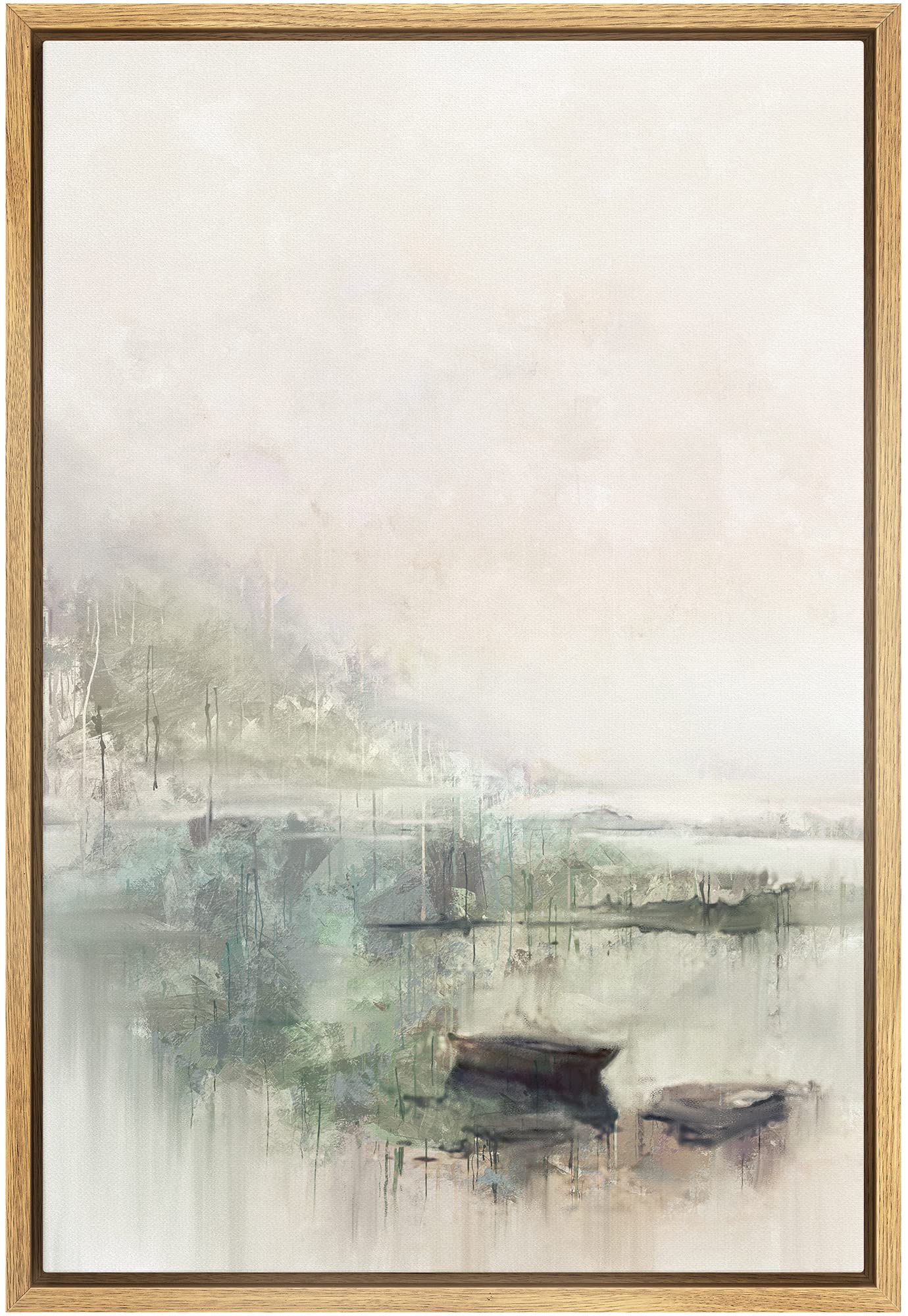 SIGNFORD Framed Canvas Print Wall Art Grunge Paint Stroke Landscape Abstract Shapes Illustration Modern Art Decorative Nordic Chic Relax/Zen for Living Room, Bedroom, Office - 16"x24" Natural ( Has a damage on Corner)