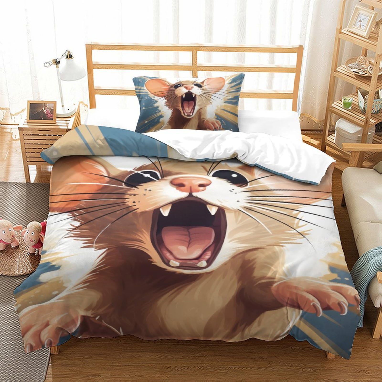 Parure de lit enfant souris housse de couette microfibre 135x200 pour chambre cocooning