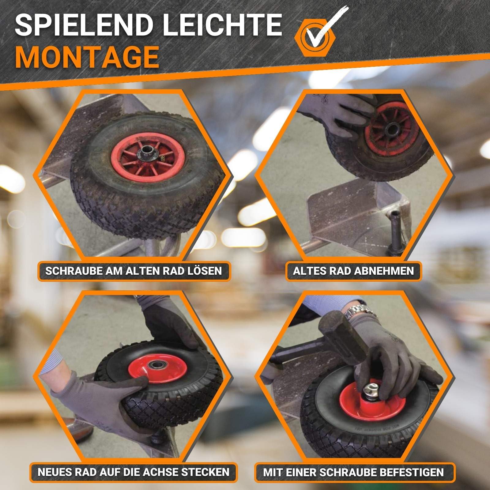 Brandless Sackkarrenrad 4er Set | Vollgummi Ersatzrad Pannensicher | 110kg | Nabenlänge 75mm & 20mm Achsbohrung | Belastbare Gummimischung für Garten, Gewerbe & Industrie | Hoher Federungskomfort