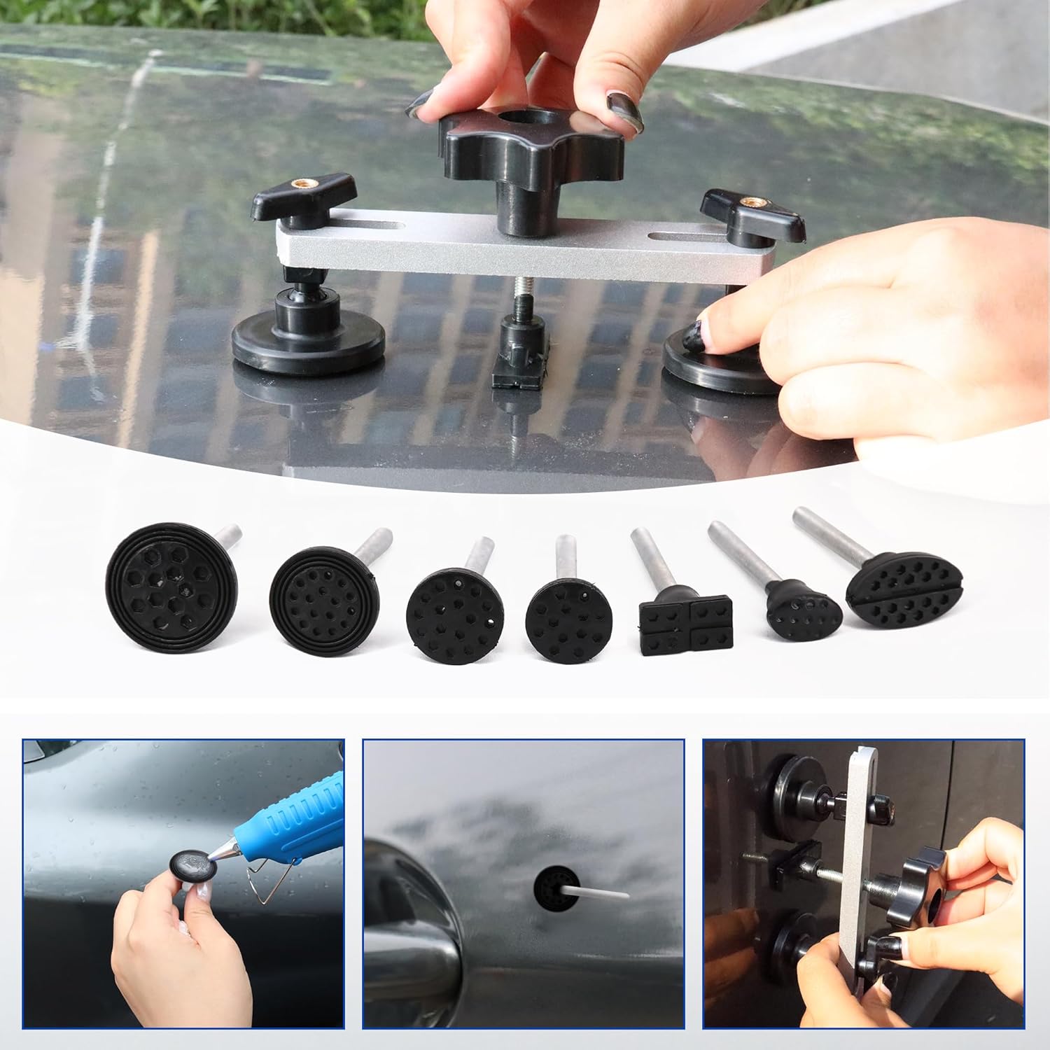 Car Dent Puller Kit,125 PCS Dent Repair Tool,Paintless Dent Removal with Golden Lifter,Bridge Puller,Slide Hammer T-Bar,Suction Cup Dent Puller for Auto Body Dents,Repairing Big and Dents, Dings