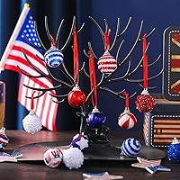 Vista 5 de Honoson 24 adornos patrióticos del 4 de julio, decoraciones para árbol del Día de los Caídos, 250 aniversario, 1.2 pulgadas, mini bolas