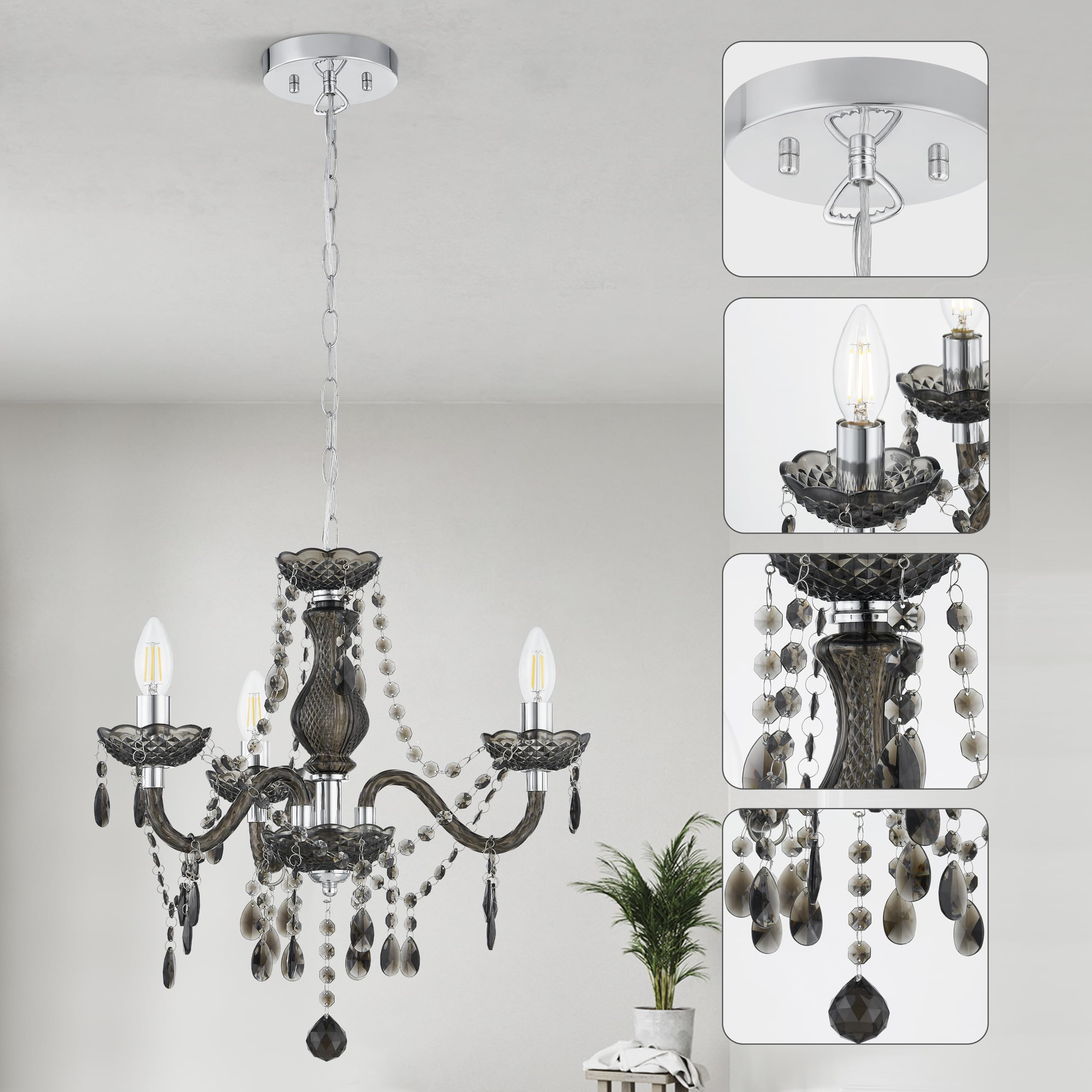 GyroVu Lampadario per Soggiorno, Mini Lampada a Sospensione con 3 Luci in Acrilico con Catena Regolabile, Lampada da Soffitto Rosa per Sala da Pranzo, Soggiorno, Camera da Letto