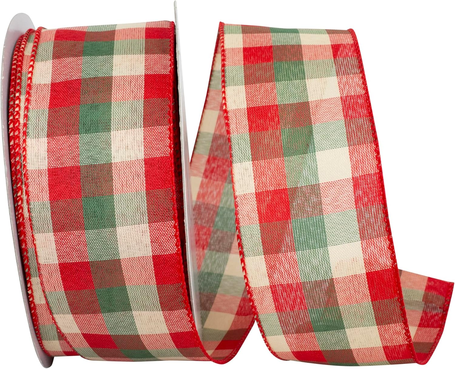 Reliant Ribbon Holiday Check Value Wired Edge Ribbon, 2-1/2 Inch X 50 Yards, Red/green