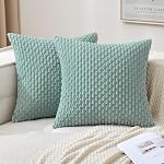 MIULEE Couvertures d'oreiller Jetez doux Corduroy décoratif ensemble de 2 Boho Coussin rayé Couvertures d'oreillers Étagères Agritourisme Décor pour Couch Bed Canapé Salon 18x18 Crème de pouce blanc
