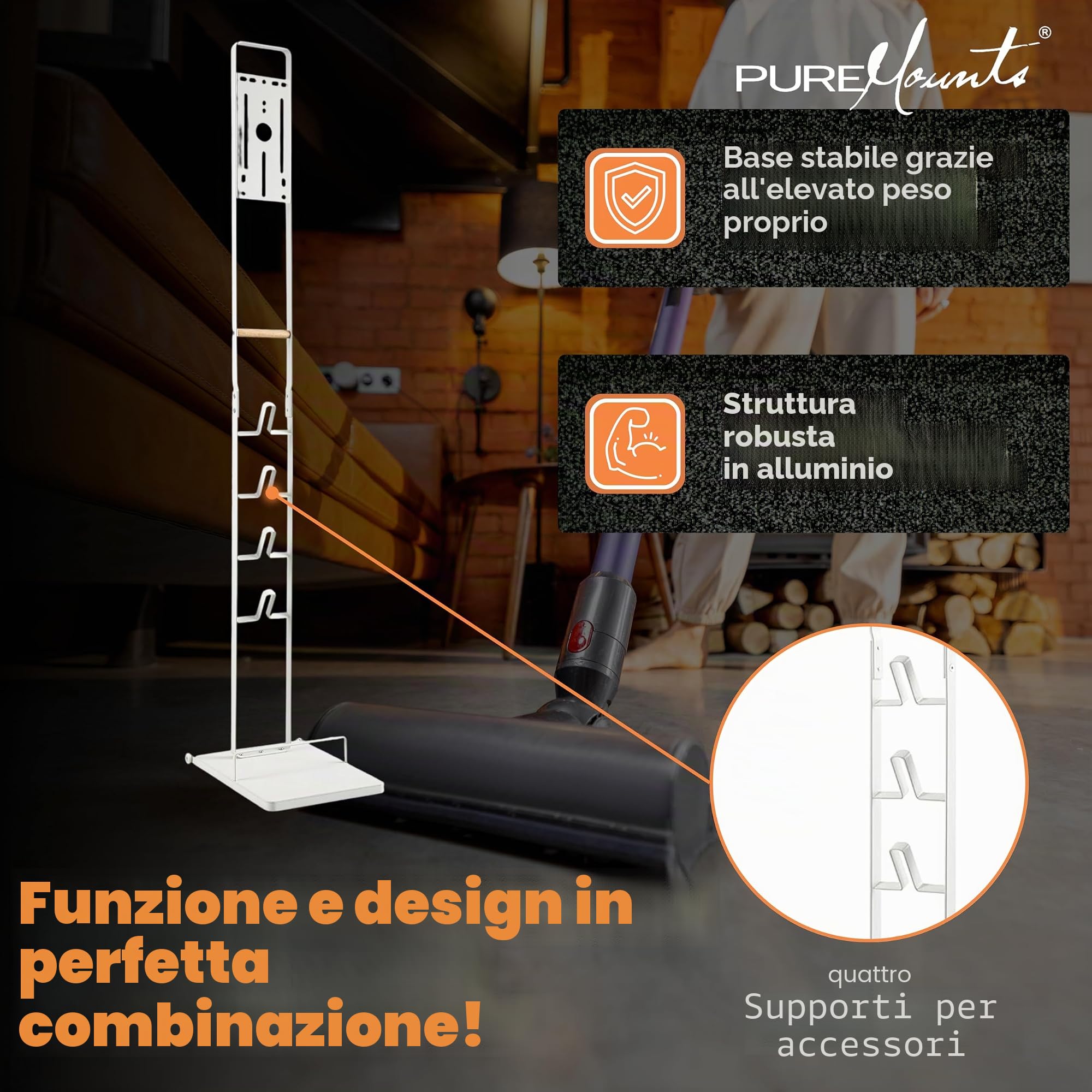 PureMounts Supporto universale per aspirapolvere compatibile con Dyson V15, V12, V11, V10, V8, V7, da pavimento, accessori, bianco