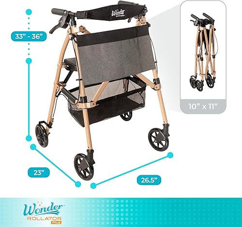 Vista 12 de Stander Wonder Rollator Plus, Caminador plegable ligero de movilidad, EZ Fold-N-Go-Rollator para personas mayores y adultos, ruedas de 6 pulgadas