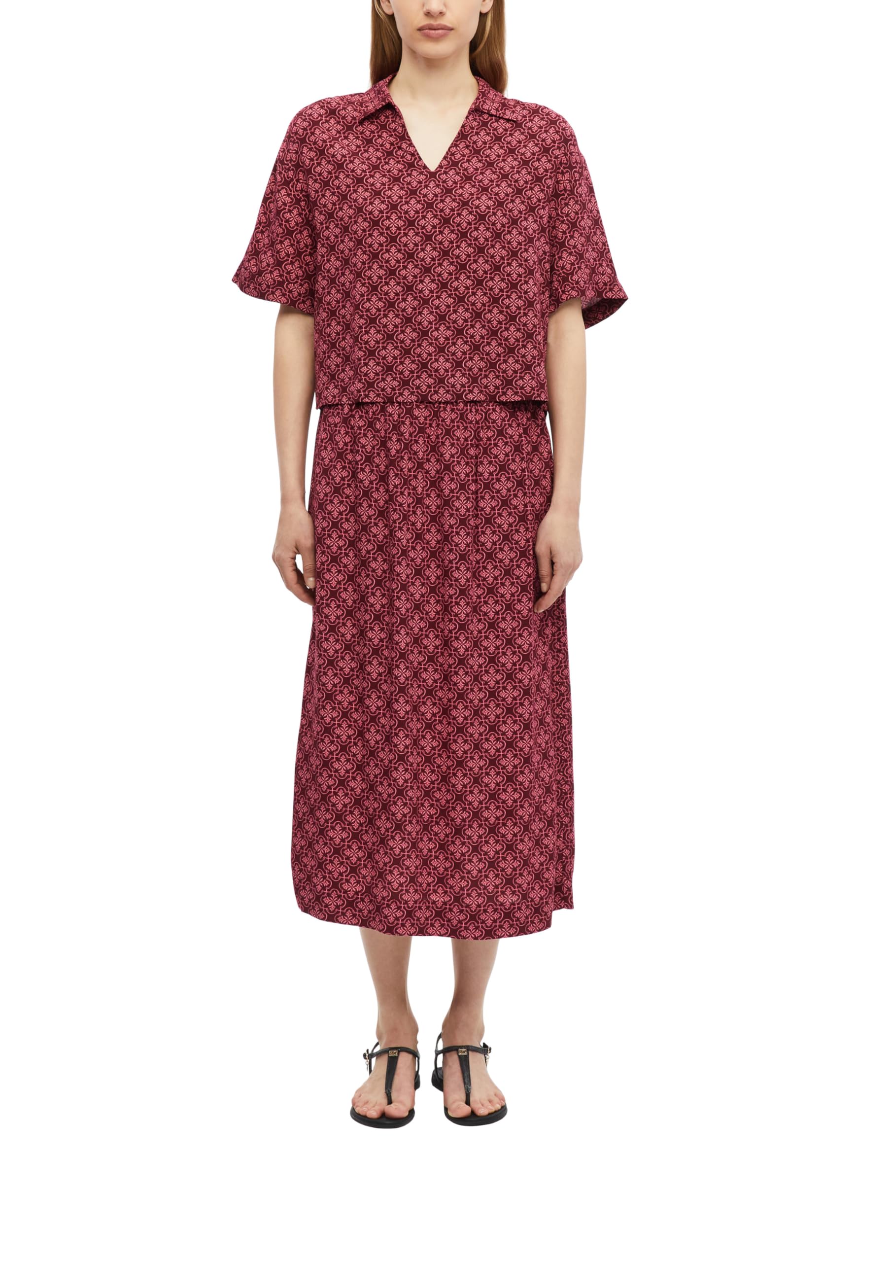 s.Oliver Women's 2179252 Midi Skirt with All-Over Print, Bordeaux, 8
