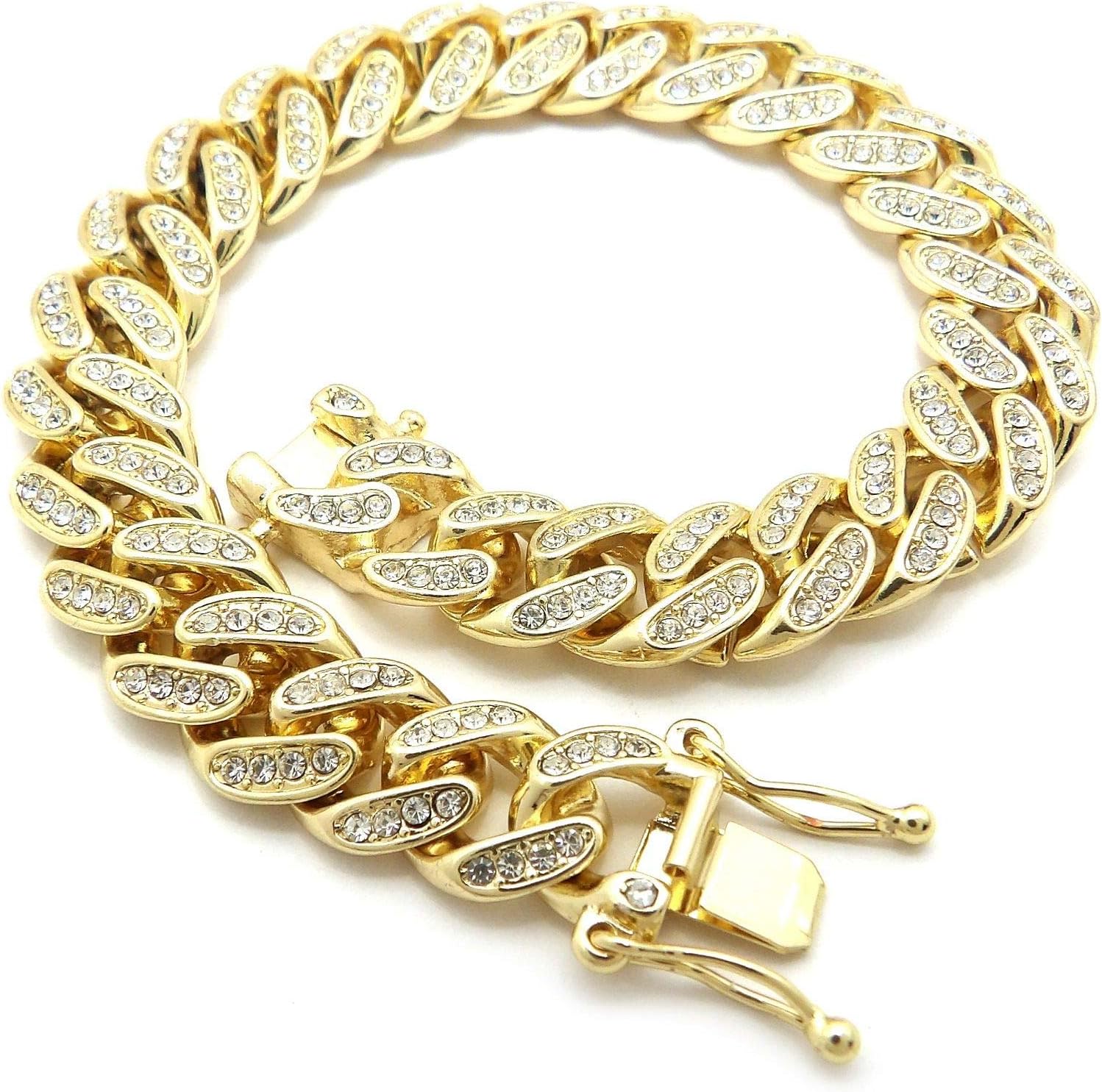 NYFASHION101 Women's 12mm Iced Out Bling Box Lock Cuban Chain Ankle Bracelet Anklet