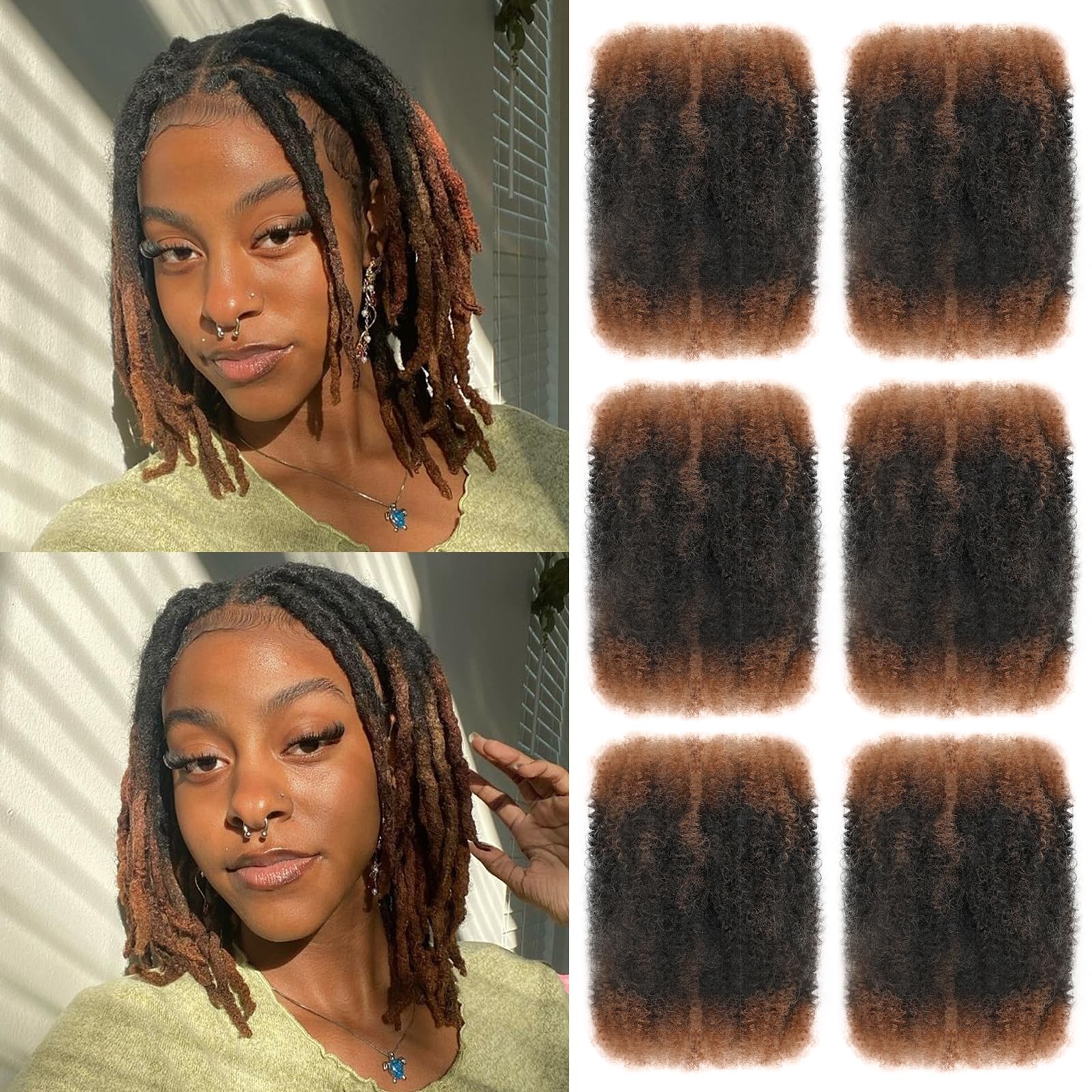 Afro Kinky Curly Bulkowe włosy do warkoczyków dla mini twistów Afro Kinkys Bulkowe syntetyczne włosy Cuban Twist Hair Soft Locs Micro Spring Twist do naprawy loców (T30#, 20,3 cm (opakowanie