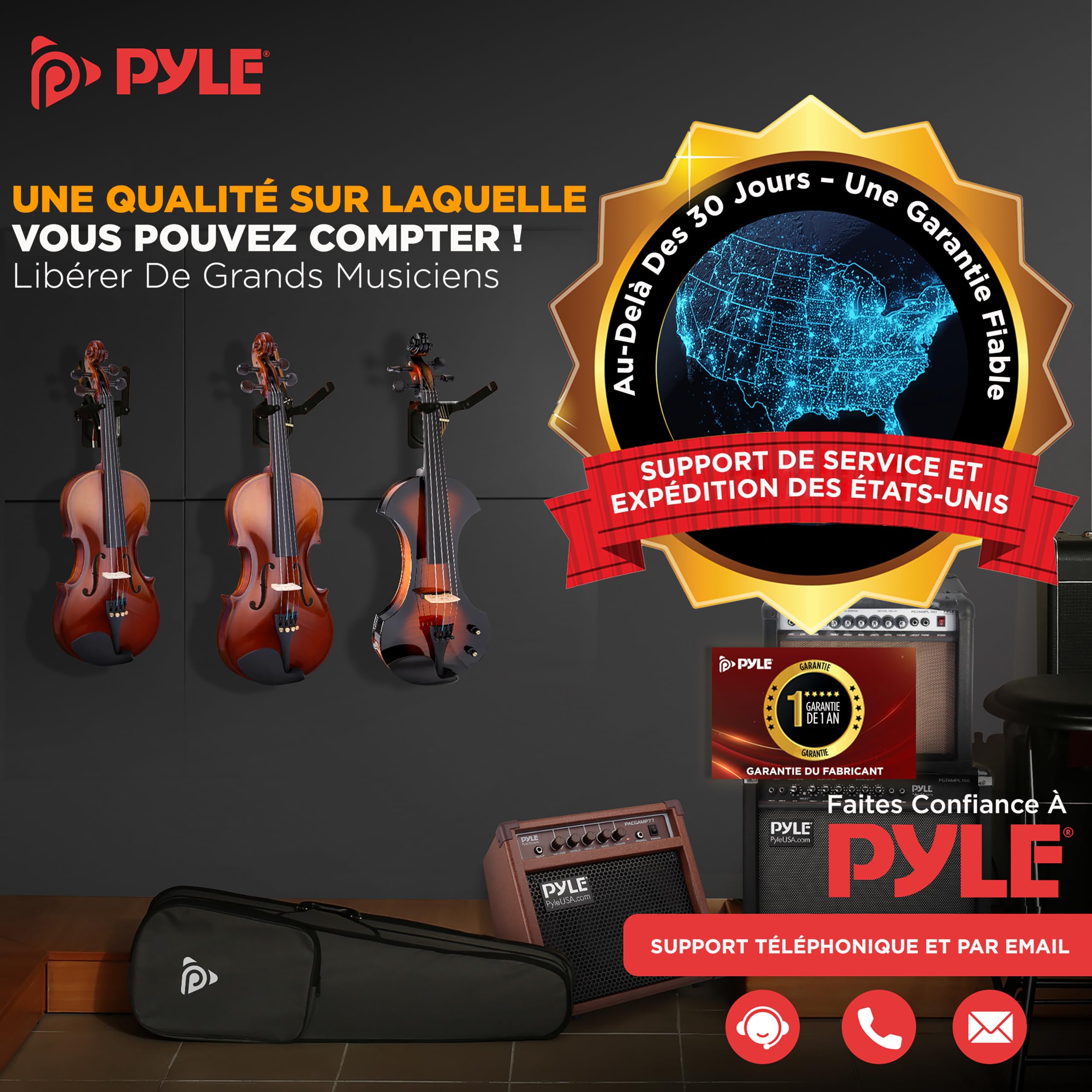 Pyle Kit de Démarrage pour Violon Débutant Taille1/2, Violon Enfant/Adulte,Ensemble de Départ avec Étui de Transport, Cordes de Rechange, Accordeur Numérique, Repose-Épaule et Chiffon de Nettoyage