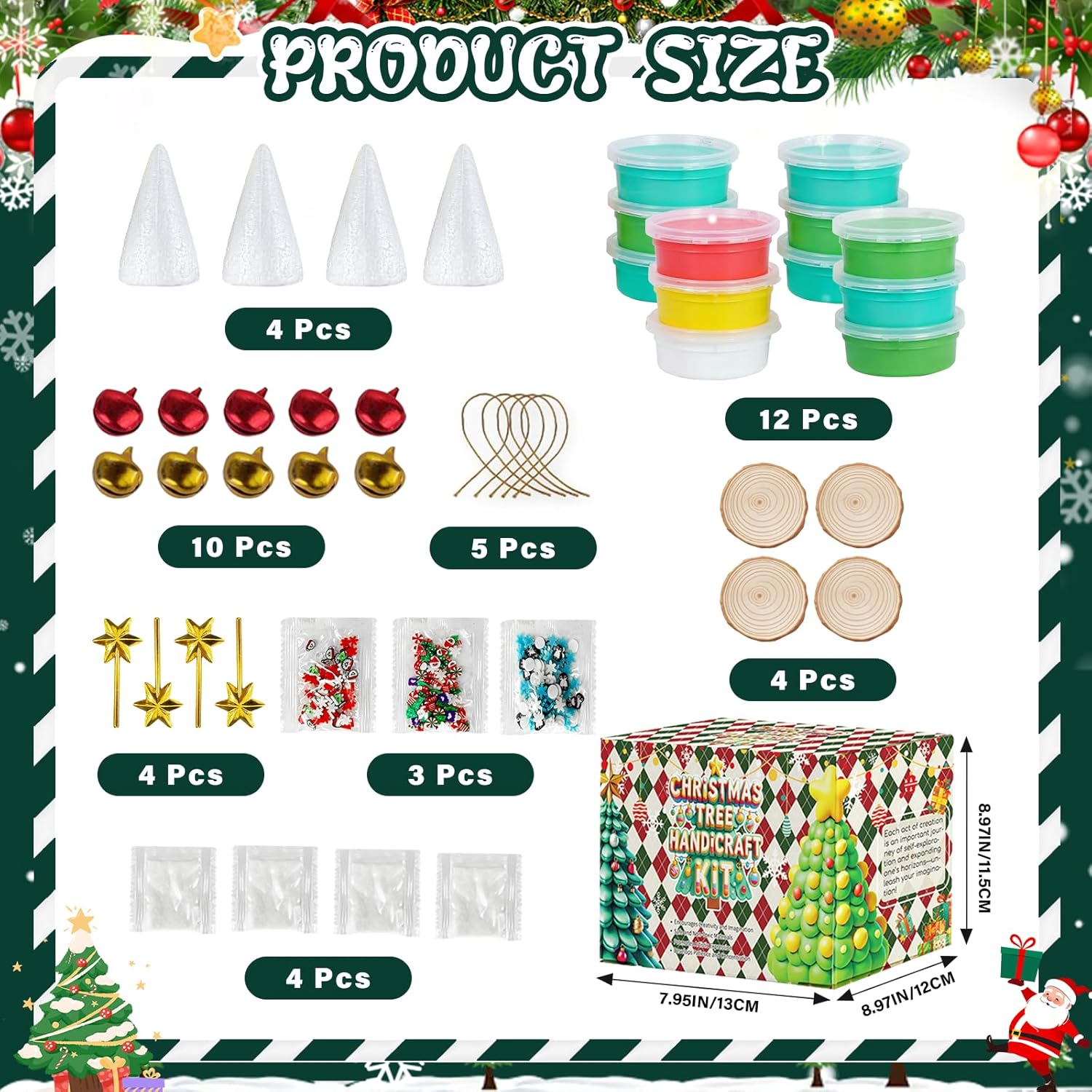 Christmas Trees DIY Crafts Kit - Christmas Modeling Clay DIY Craft Kit Creative Holiday Activity Set for Kids Air Dry Clay with Accessories for Xmas Party Decor (Christmas Tree)