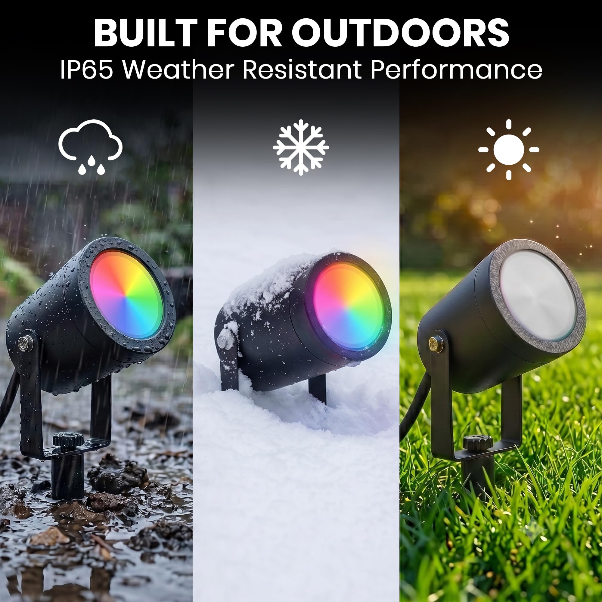 RGBWW - Faretti intelligenti per esterni, confezione da 4 pezzi, 15,2 m, 2000 lumen, dimmerabili, impermeabilità IP65, controllo Alexa e app, luci LED per paesaggi bassi