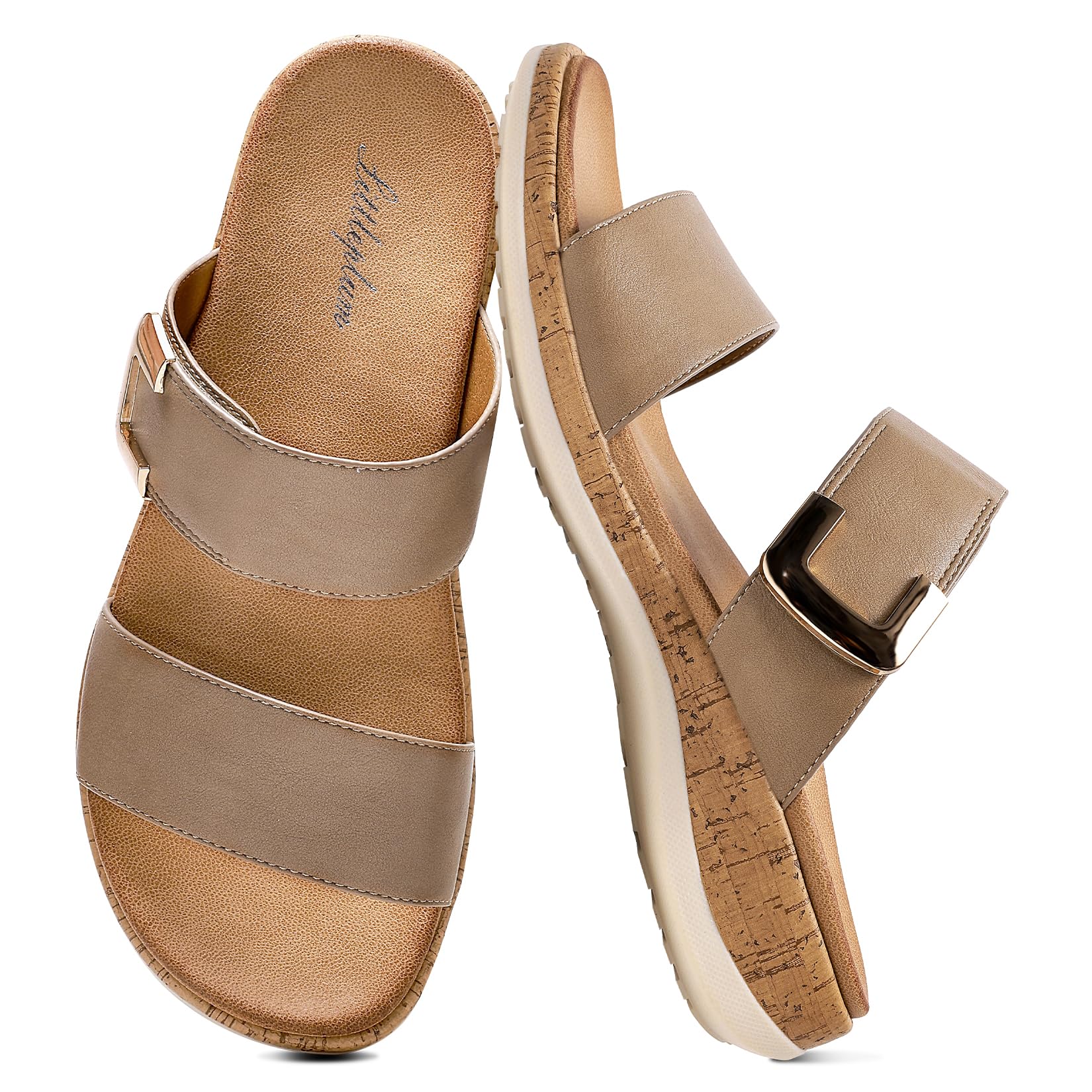 Littleplum Women Slides Sandals Arch Support Open Toe Slip on Sandals Soft Cushion Slippers