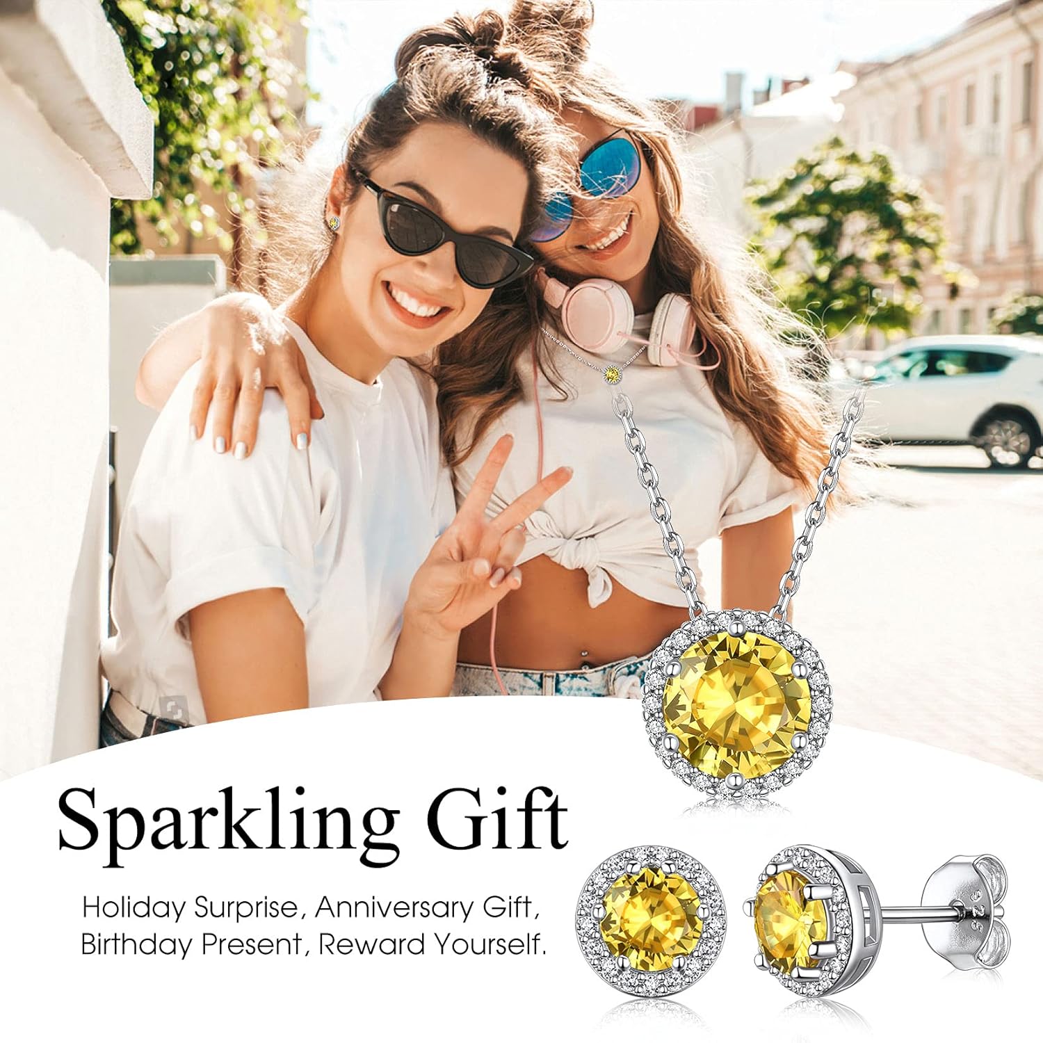 Bestyle Sparkling 925 Sterling Silver Birthstone Stud Earrings for Women, Heart/Round/Teardrop/Square Solitaire Diamond Studs Earrings, Great Birthday/Christmas Gifts